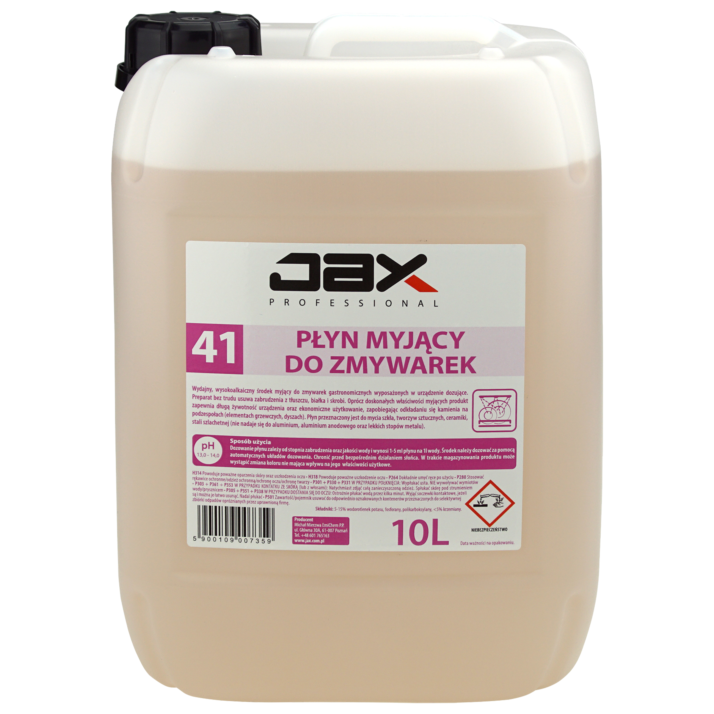 Jax Professional Płyn Myjący Do Zmywarek Bez Chloru „41” 10L