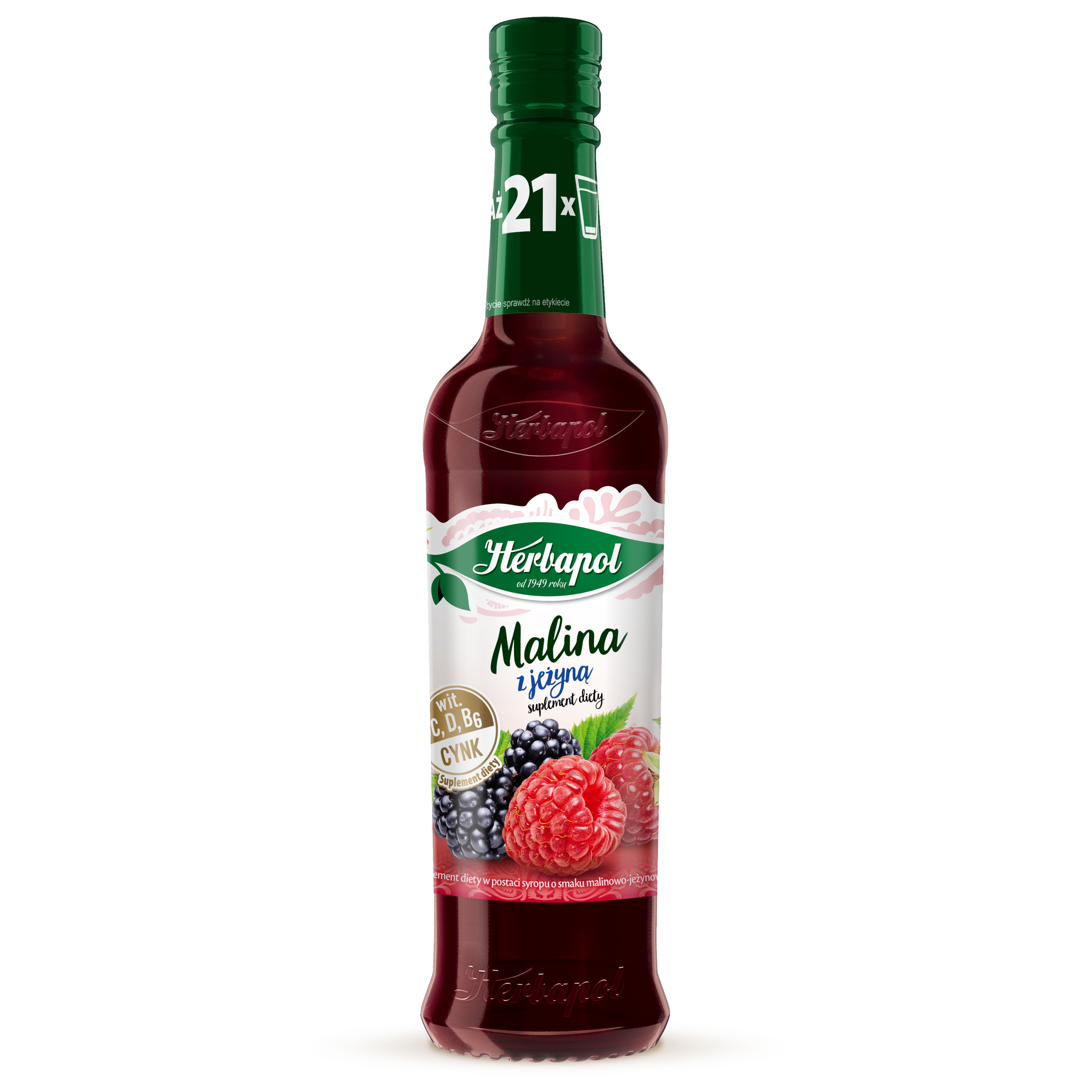Herbapol Syrop Owocowy Suplement Diety Malina Z Jeżyną Z Wit. C, D, B6 I Cynkiem 420Ml