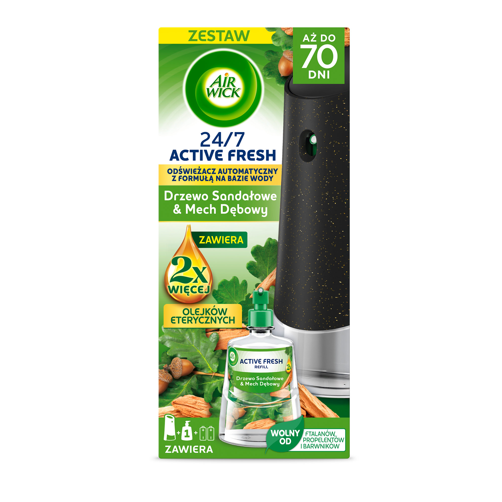 Air Wick Odświeżacz Powietrza Active Fresh Drzewo Sandałowe I Mech Dębowy Komplet 228 Ml