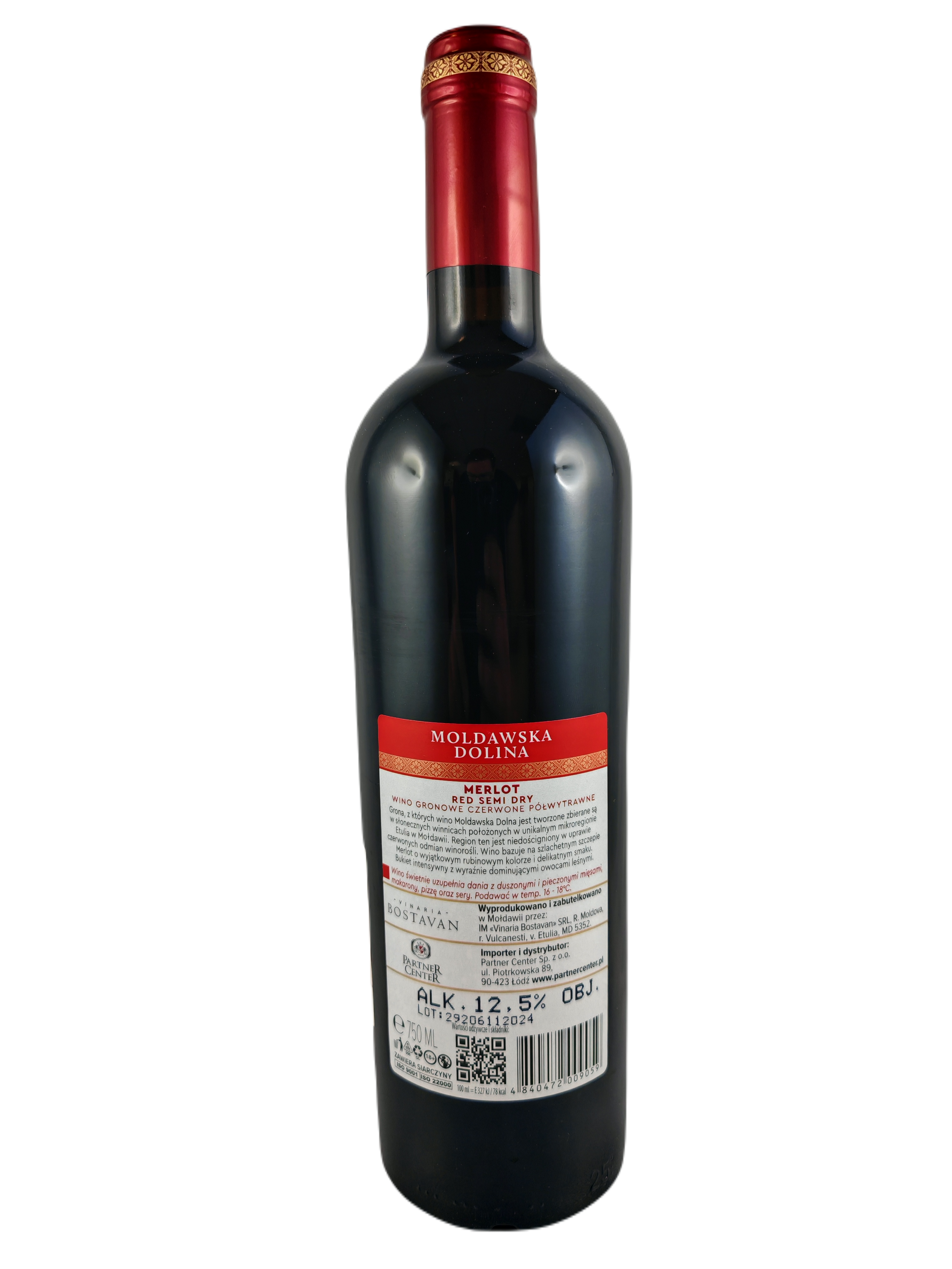 Mołdawska Dolina Merlot Wino Gronowe Czerwone Półwytrawne 0,75 L