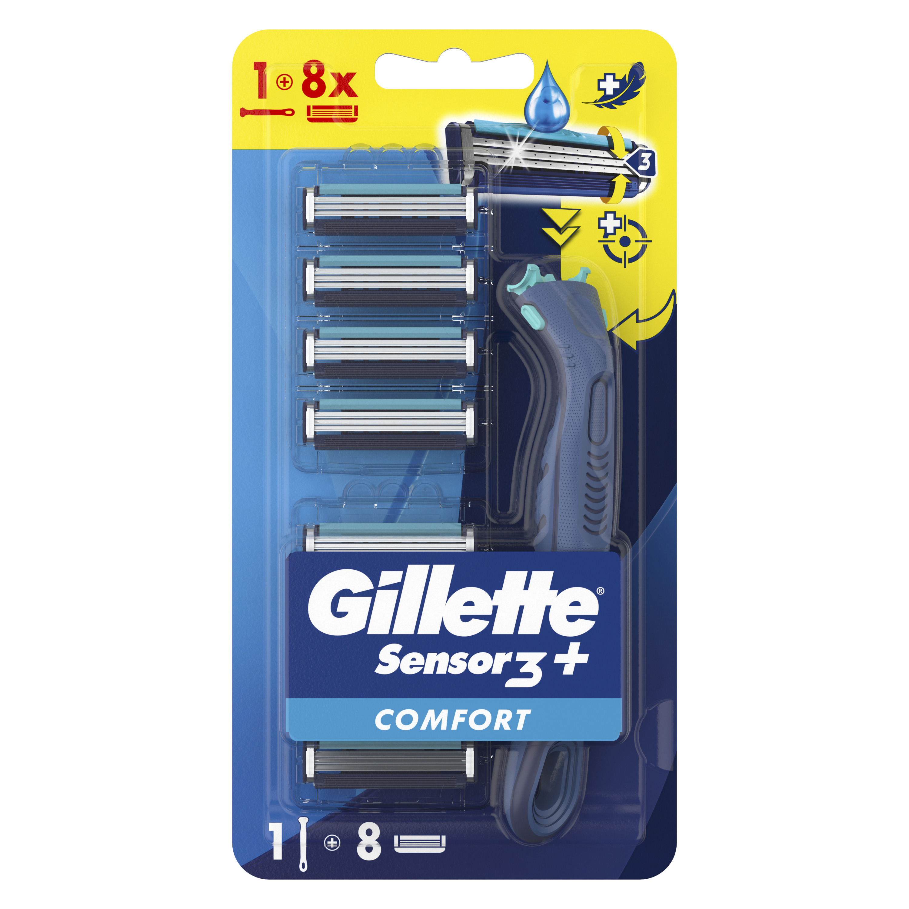 Gillette Sensor 3+ Comfort Maszynka Do Golenia Dla Mężczyzn Ergonomiczna Rączka, 8 Ostrz Wymiennych