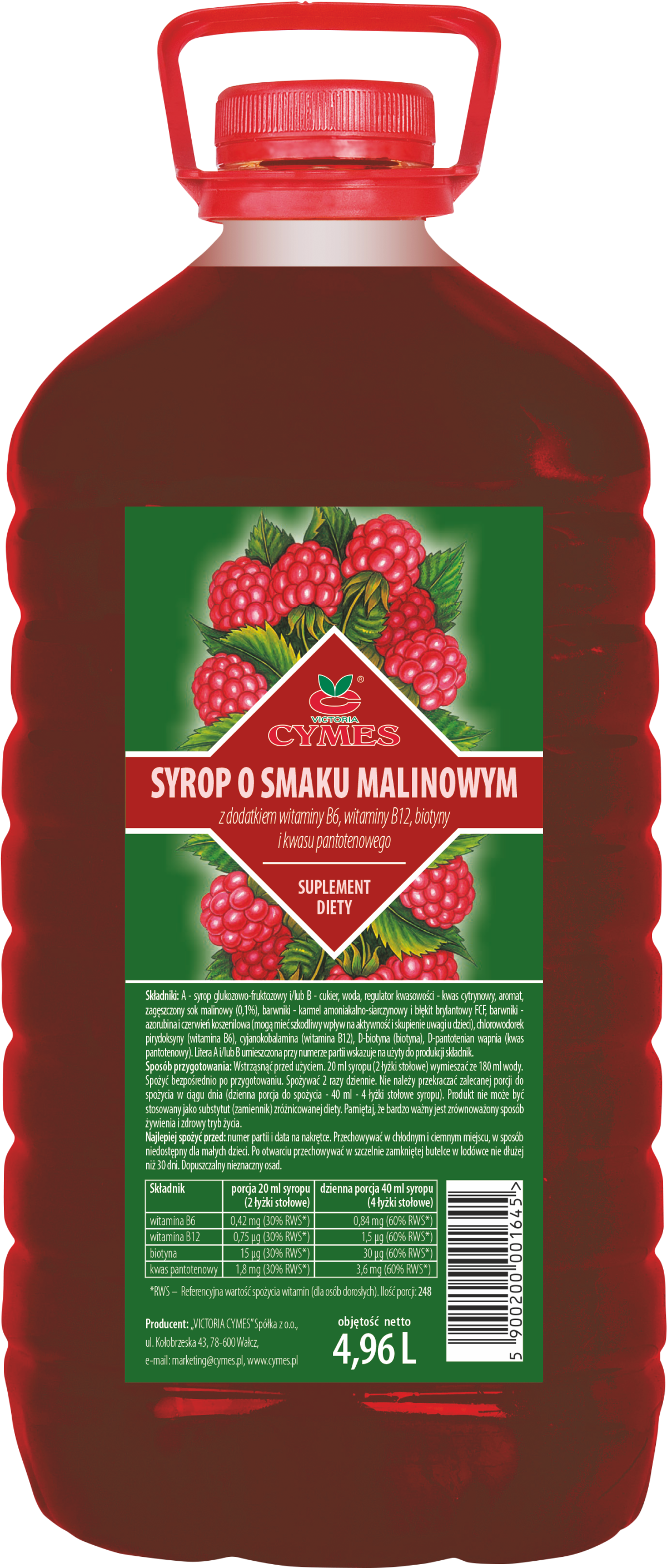 Syrop O Smaku Malinowym Victoria Cymes 4,96 L