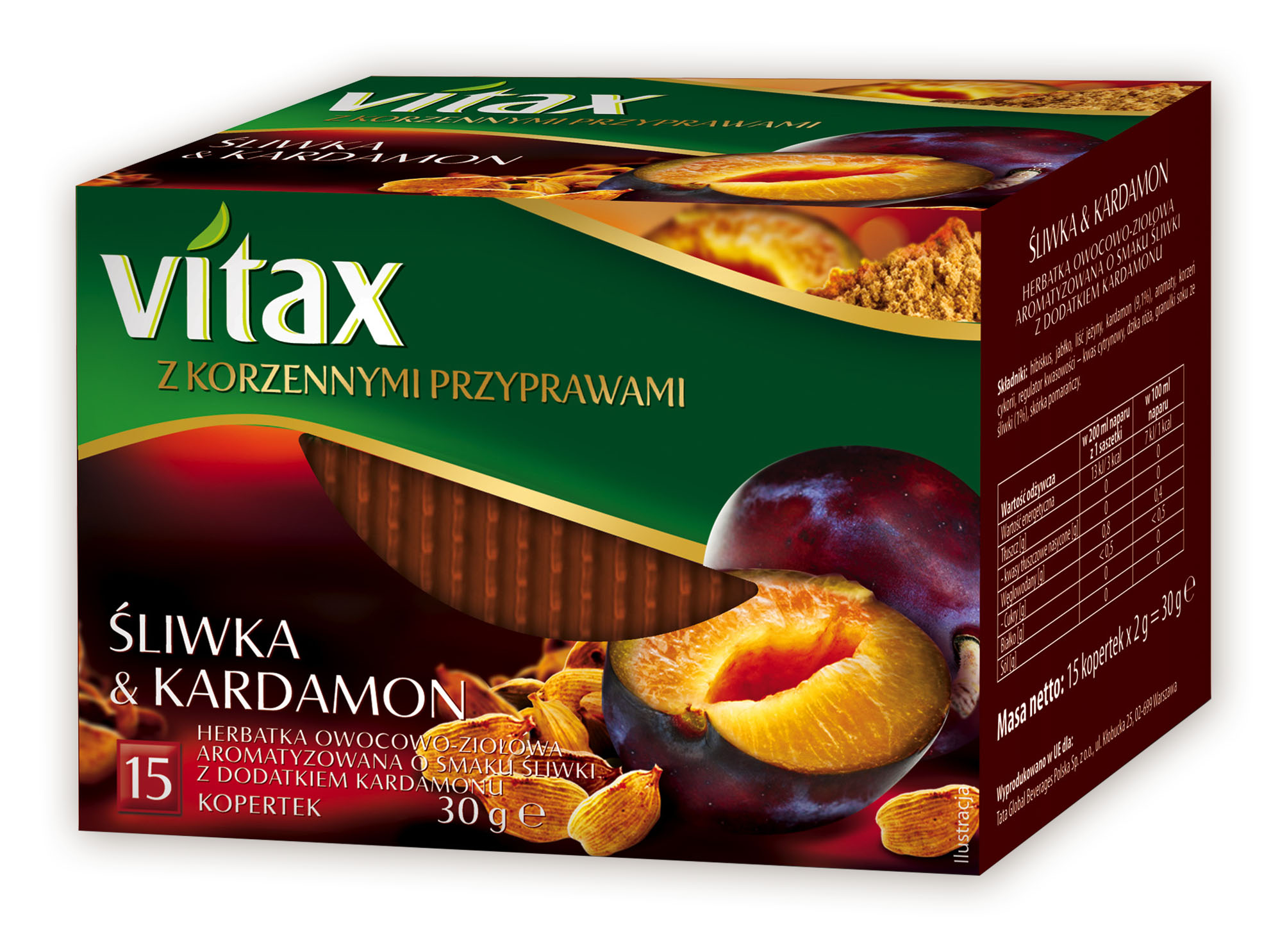 Vitax Herbatka Owocowo-Ziołowa Śliwka & Kardamon15 Kopertek 30 G