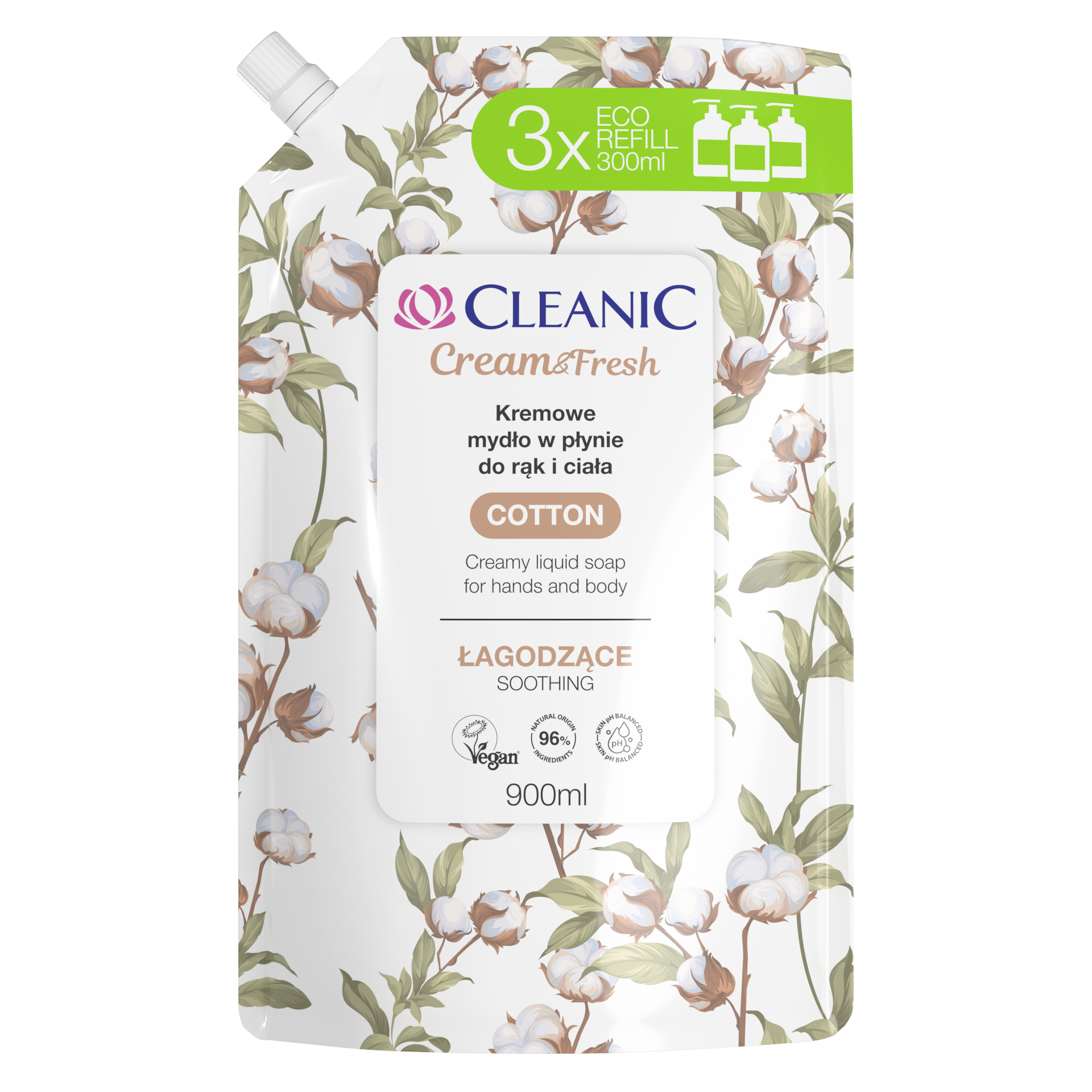 Cleanic Kremowe Mydło Do Rąk I Ciała Łagodzące Cotton 900 Ml