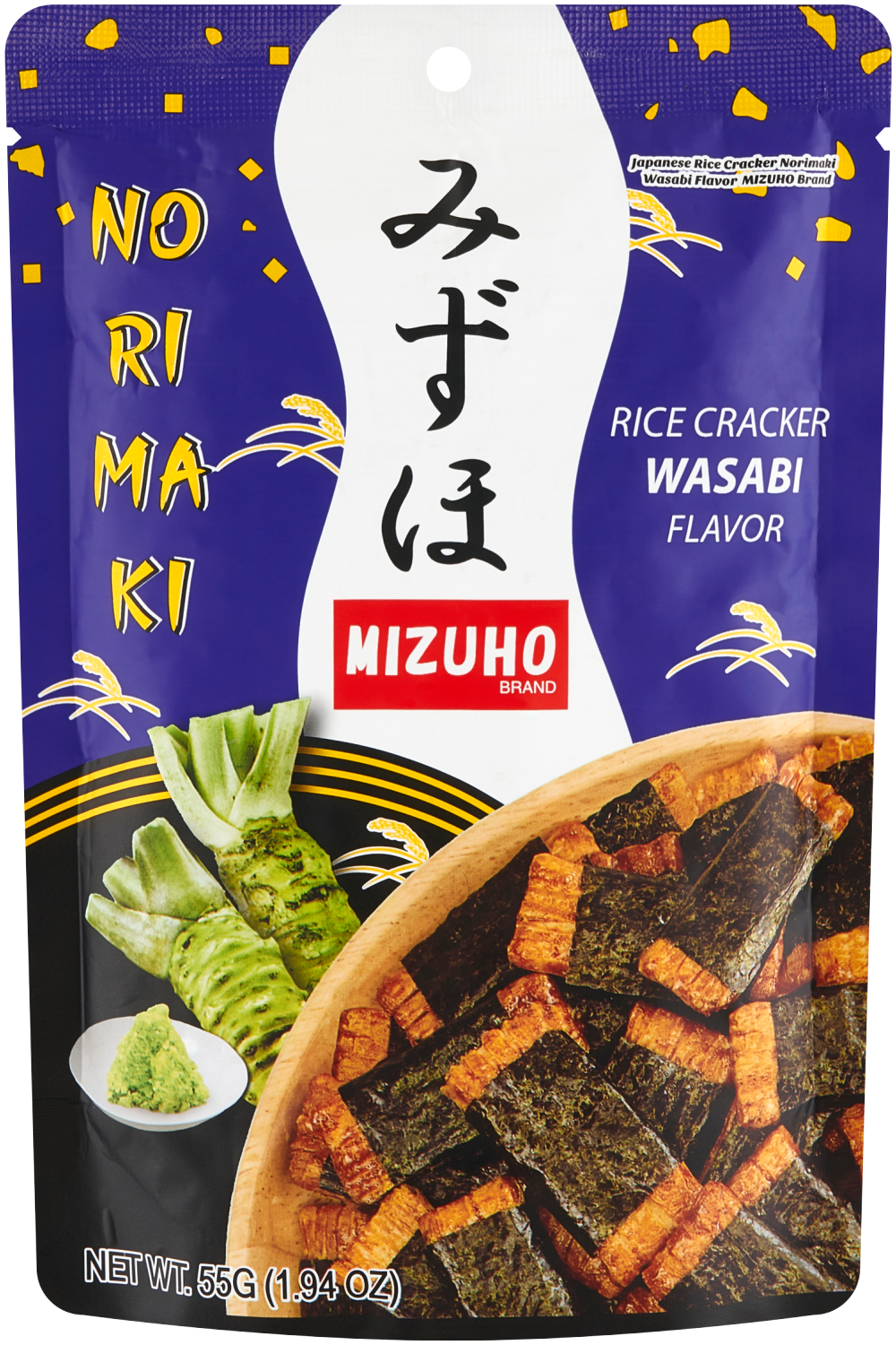 Mizuho Snaki Ryżowe Norimaki Wasabi 55G