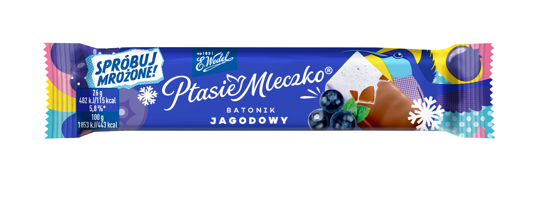 E.Wedel Batonik Ptasie Mleczko Jagoda W Czekoladzie Mlecznej 26G