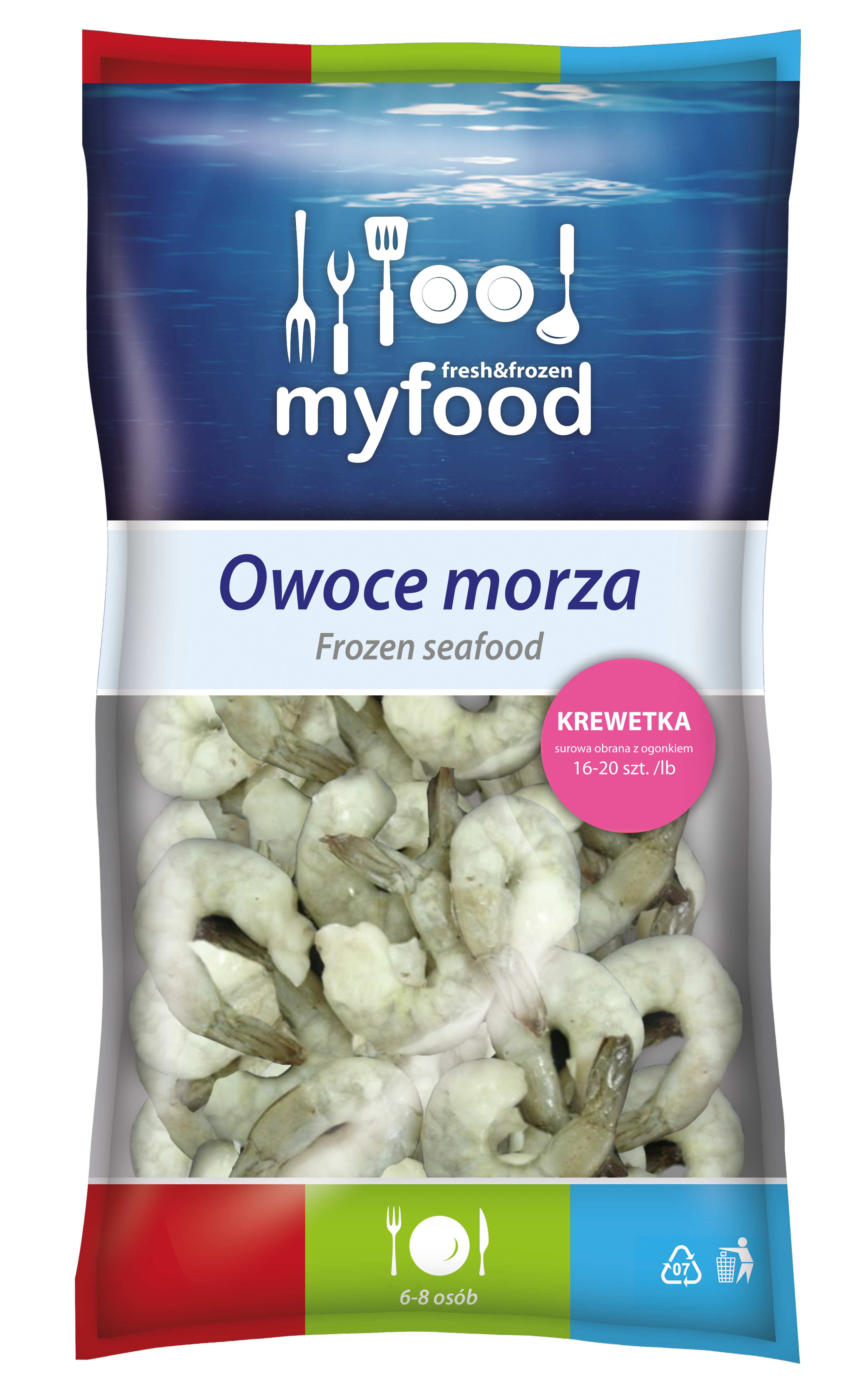 Myfood Krewetka Surowa Obrana Z Ogonem, Rozmiar: 16-20 Szt./Lb, 800G/1000 G