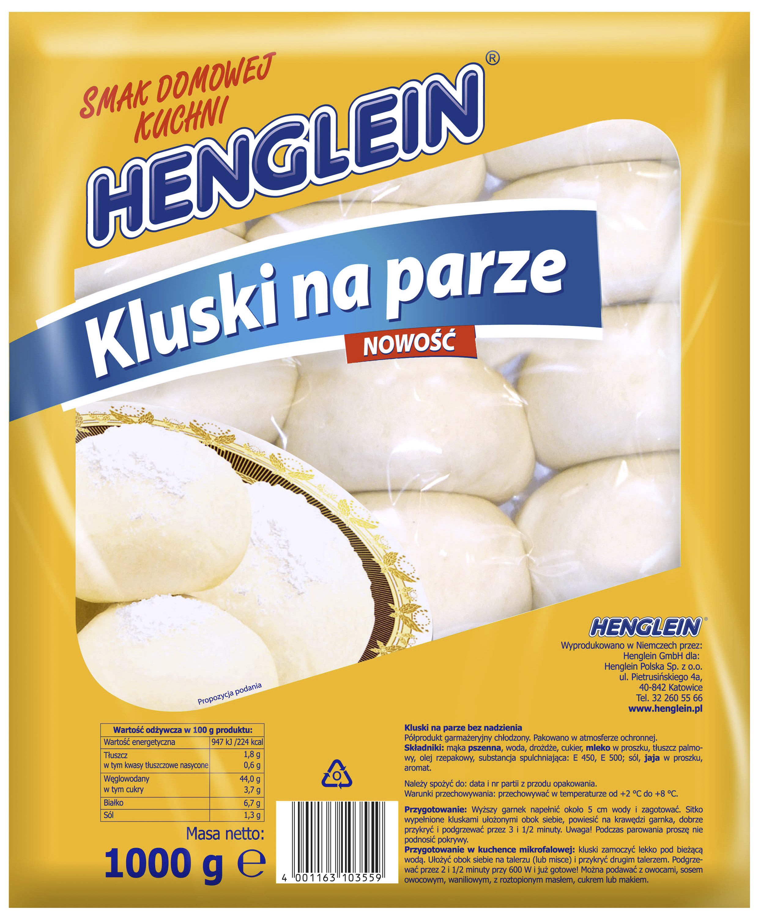 Henglein Kluski Na Parze Bez Nadzienia 1000 G