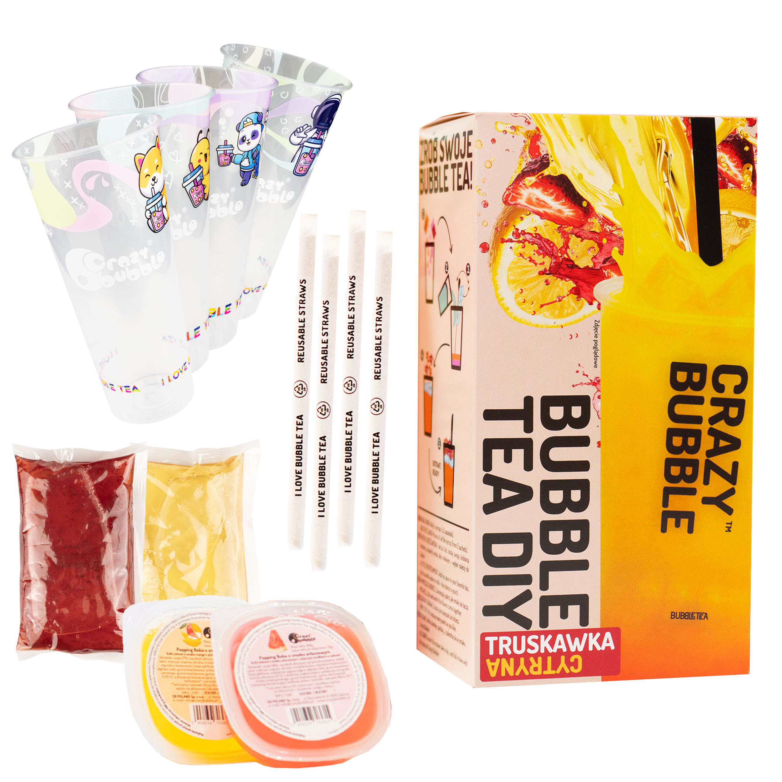 Crazy Bubble Zestaw Bubble Tea Diy – Cytryna - Truskawka 400 G