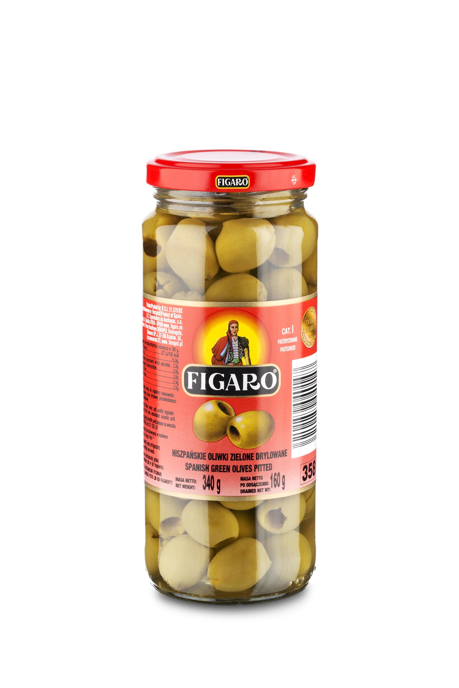 Hiszpańskie Oliwki Zielone Drylowane 340 G/160 G Figaro