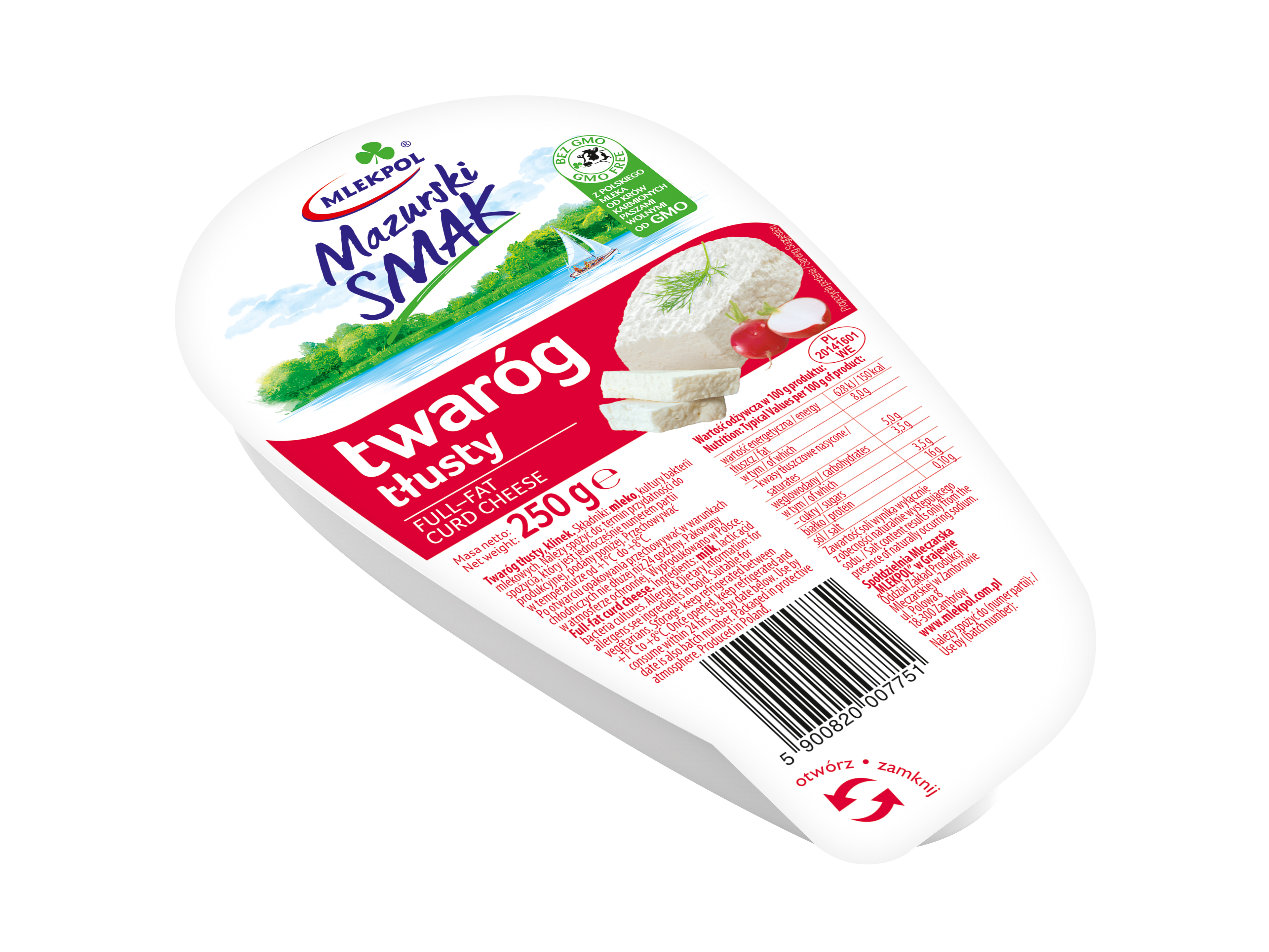 Twaróg Mazurski Smak Tłusty 250G Klinek