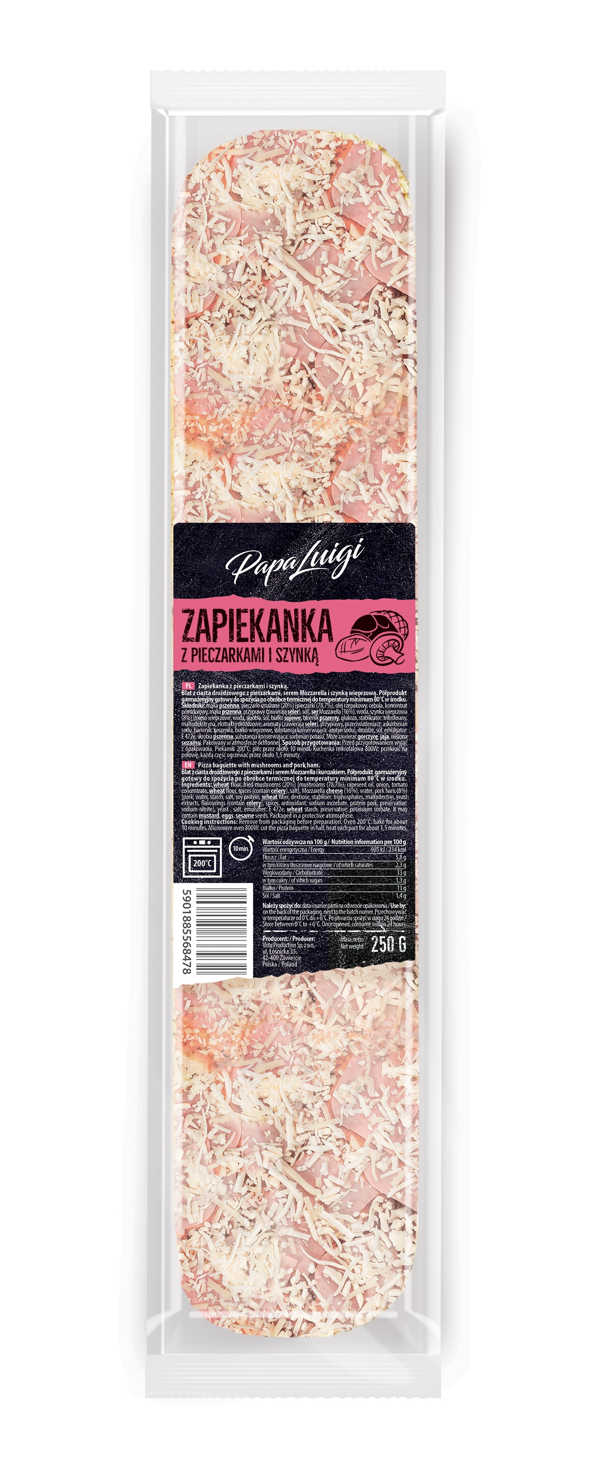 Zapiekanka Z Pieczarkami I Szynką 250G Papa Luigi