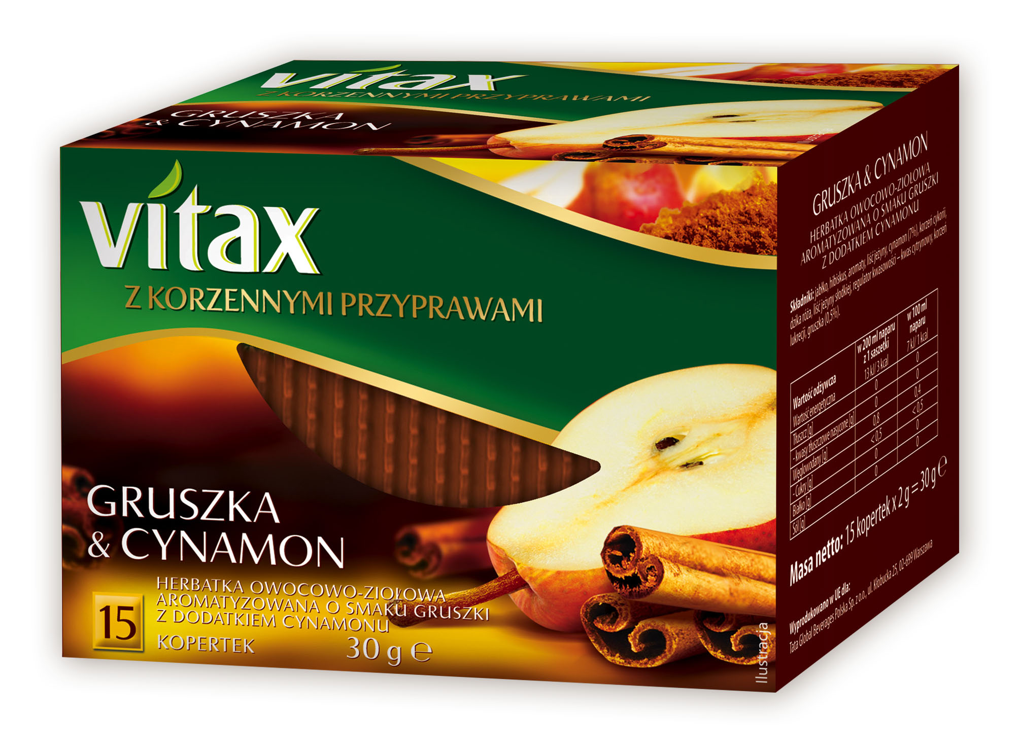 Vitax Herbatka Owocowo-Ziołowa Gruszka & Cynamon 15 Kopertek 30 G