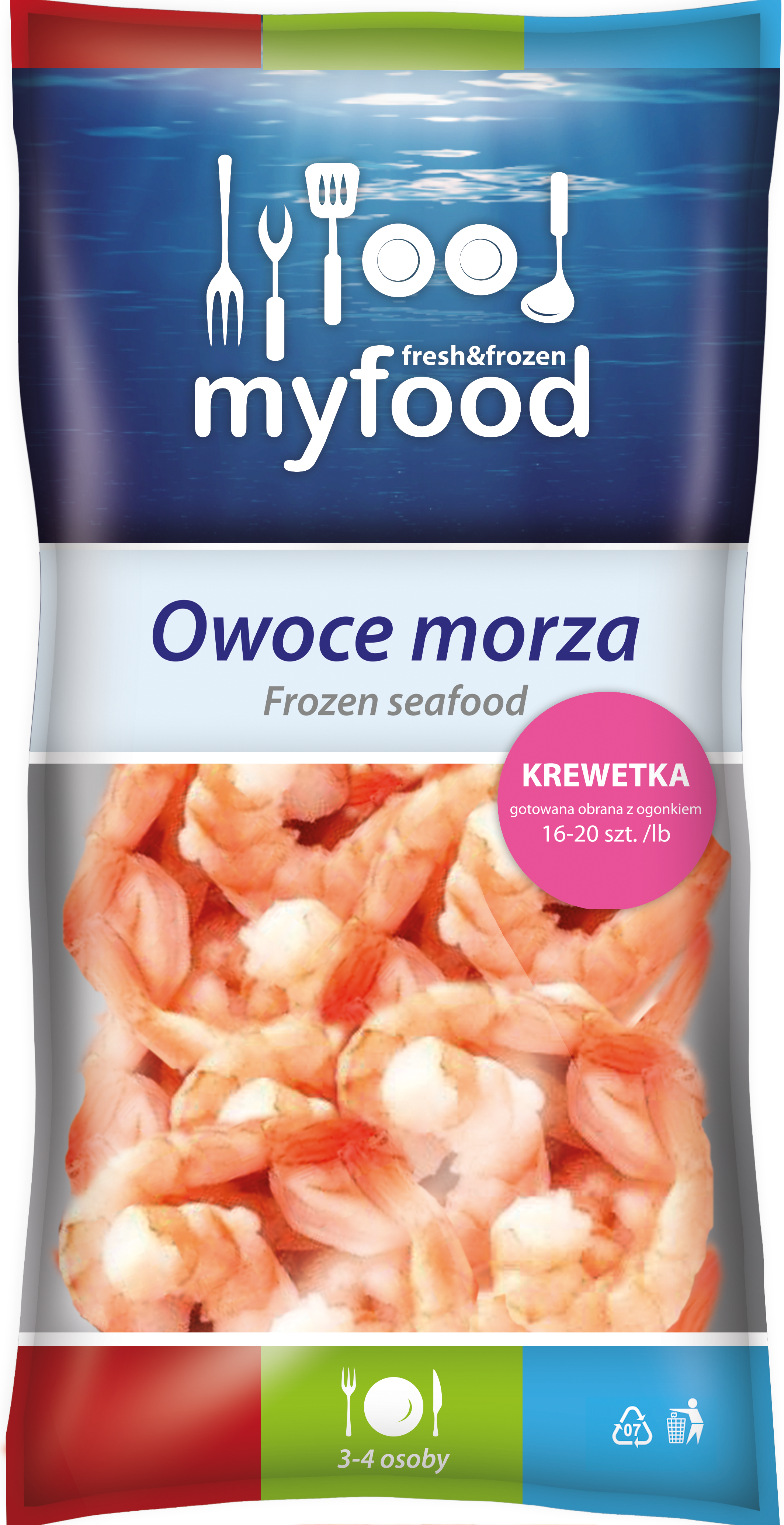 Myfood Krewetka Gotowana Obrana Z Ogonem, Rozmiar:16-20 Szt./Lb, Glazura: 20%, 400 G/500 G