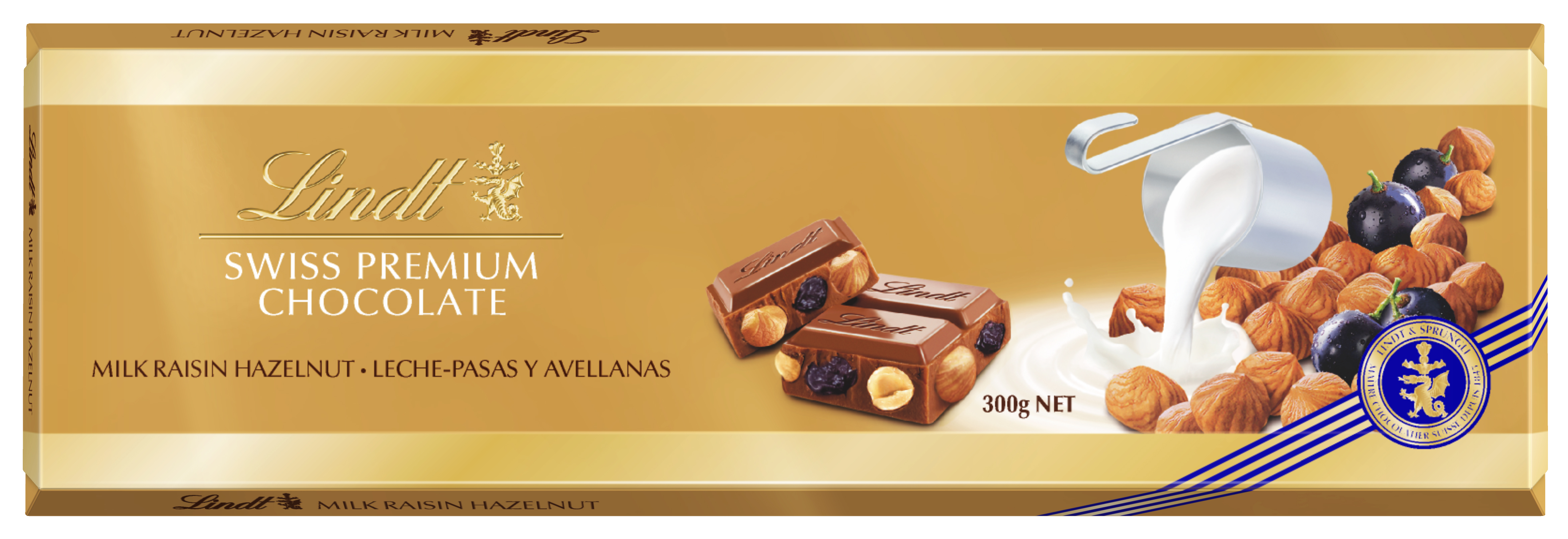 Lindt Swiss Premium Chocolate Milk Raisins Hazelnut 300G