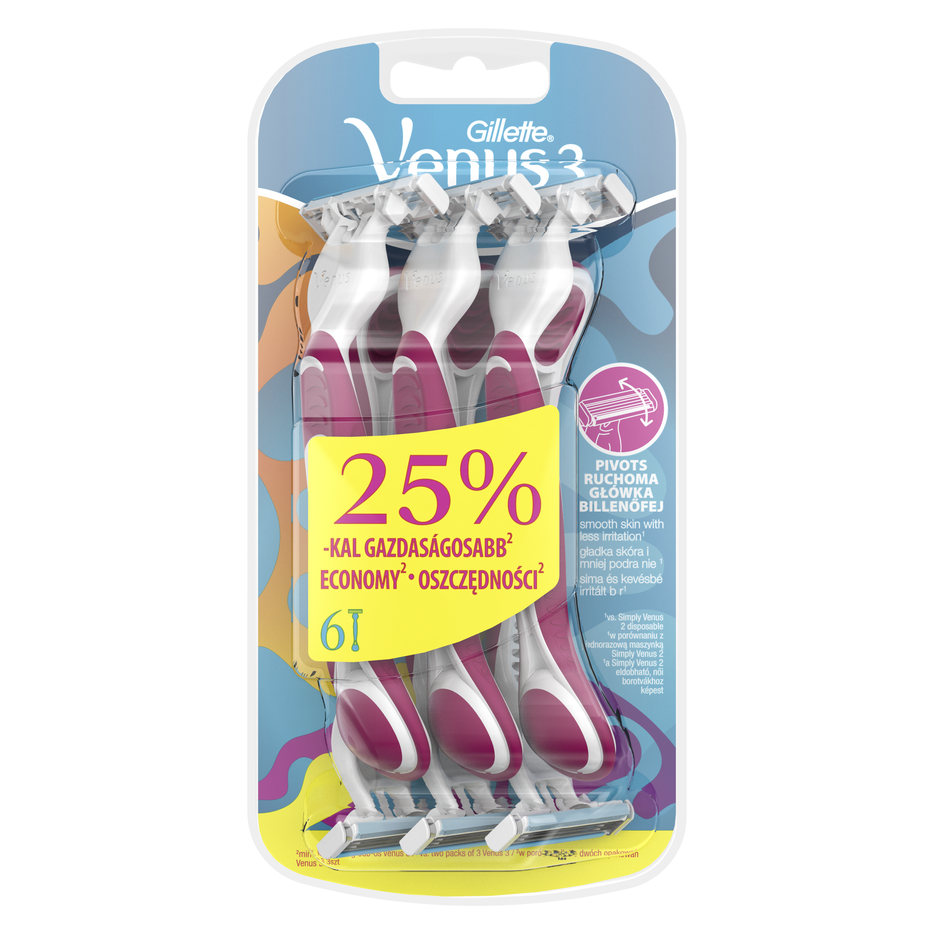 Gillette Venus 3 Maszynki Jednorazowe Dla Kobiet, 6 Sztuk