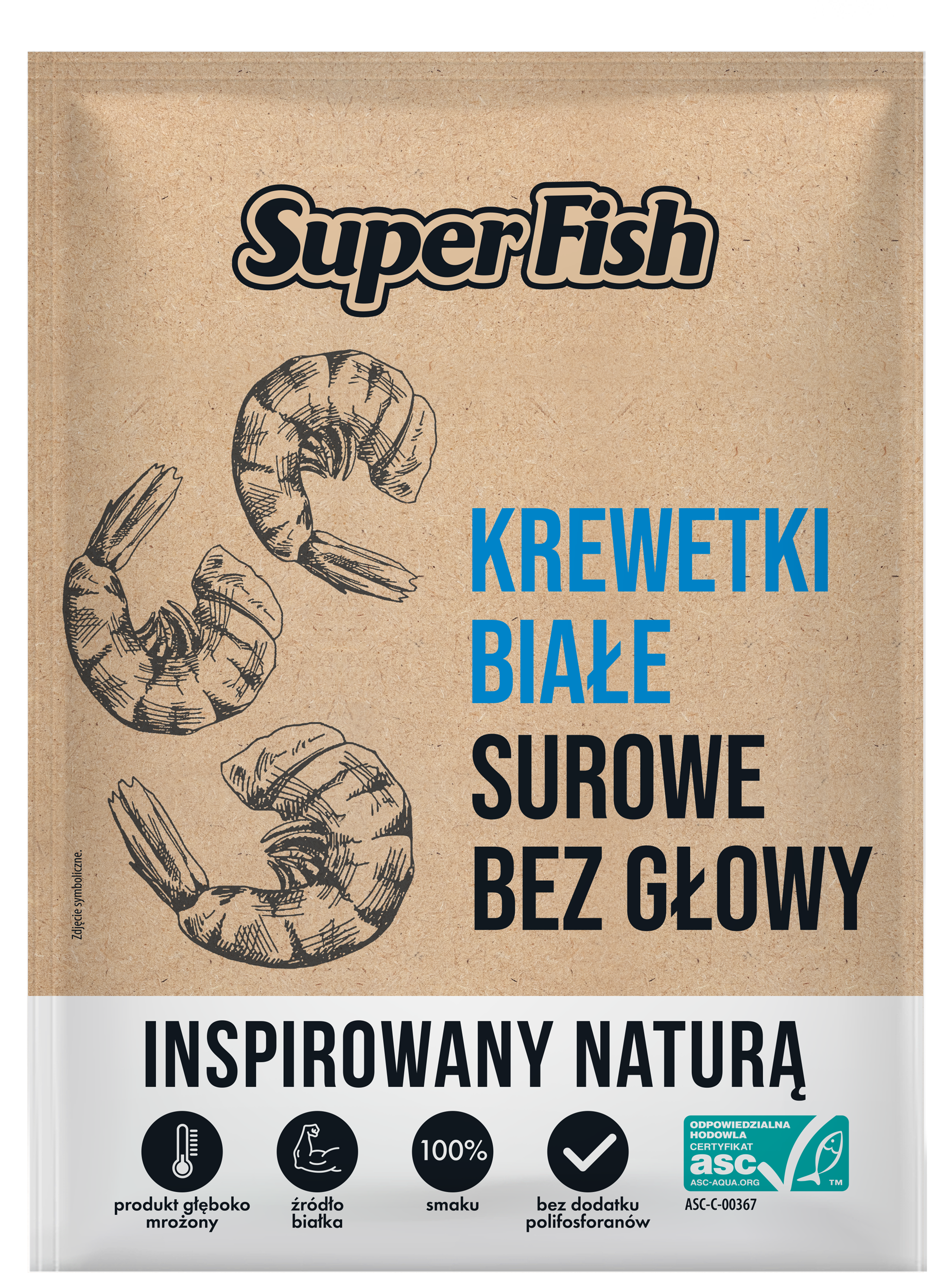 Superfish Krewetki Białe Surowe, Bez Głowy, Z Ogonkiem W Pancerzu 10% Glazury, 450G/500G