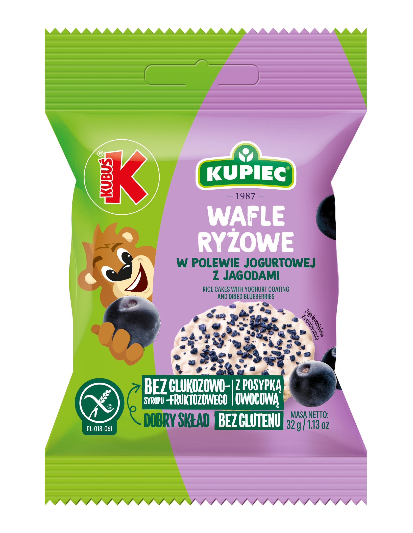 Kupiec & Kubuś Wafle Ryżowe Z Polewą Jogurtową Z Jagodą Suszoną 32 G
