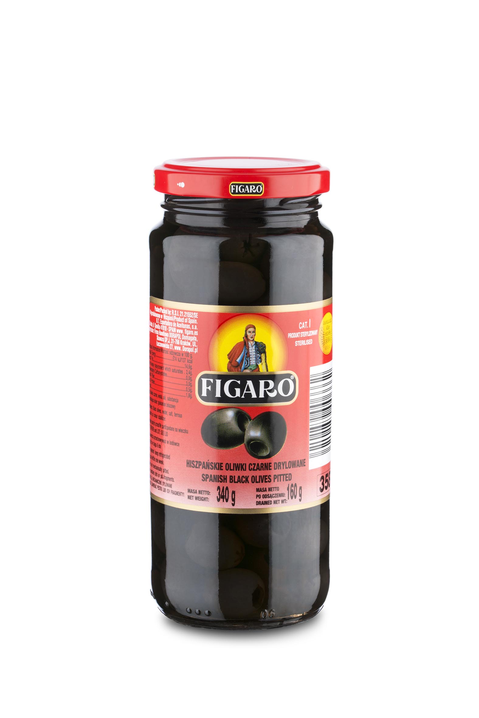 Hiszpańskie Oliwki Czarne Drylowane 340G/160G Figaro