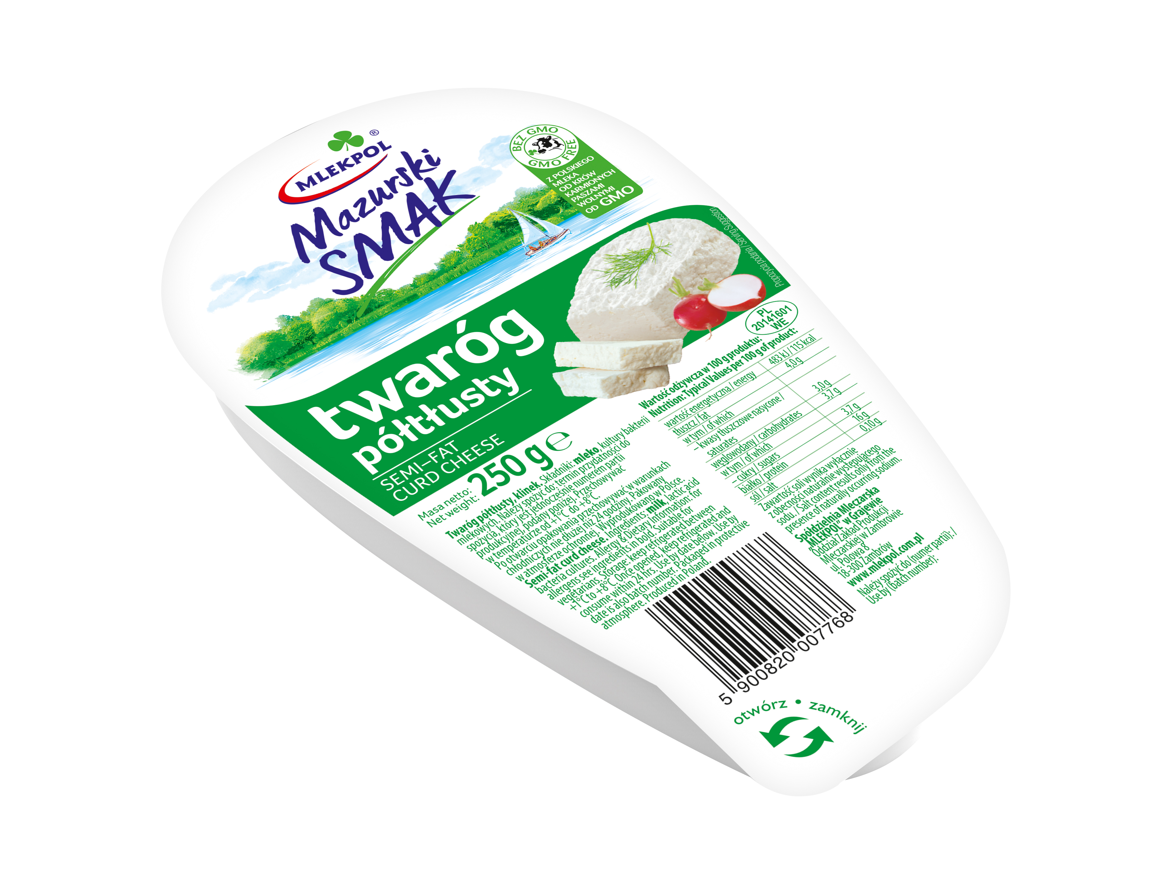 Twaróg Mazurski Smak Klinek Półtłusty 250G