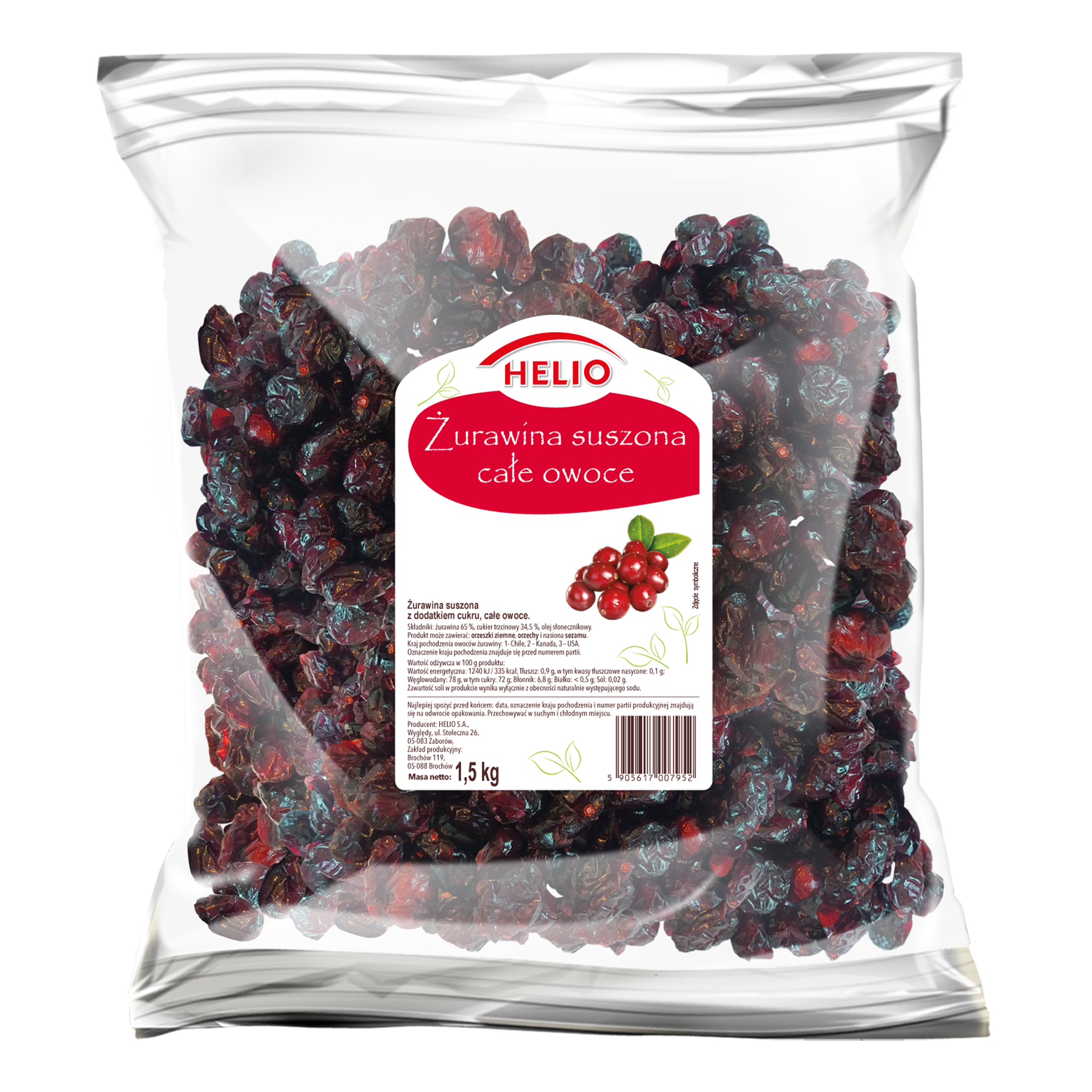Żurawina Suszona, Całe Owoce Helio 1500 G