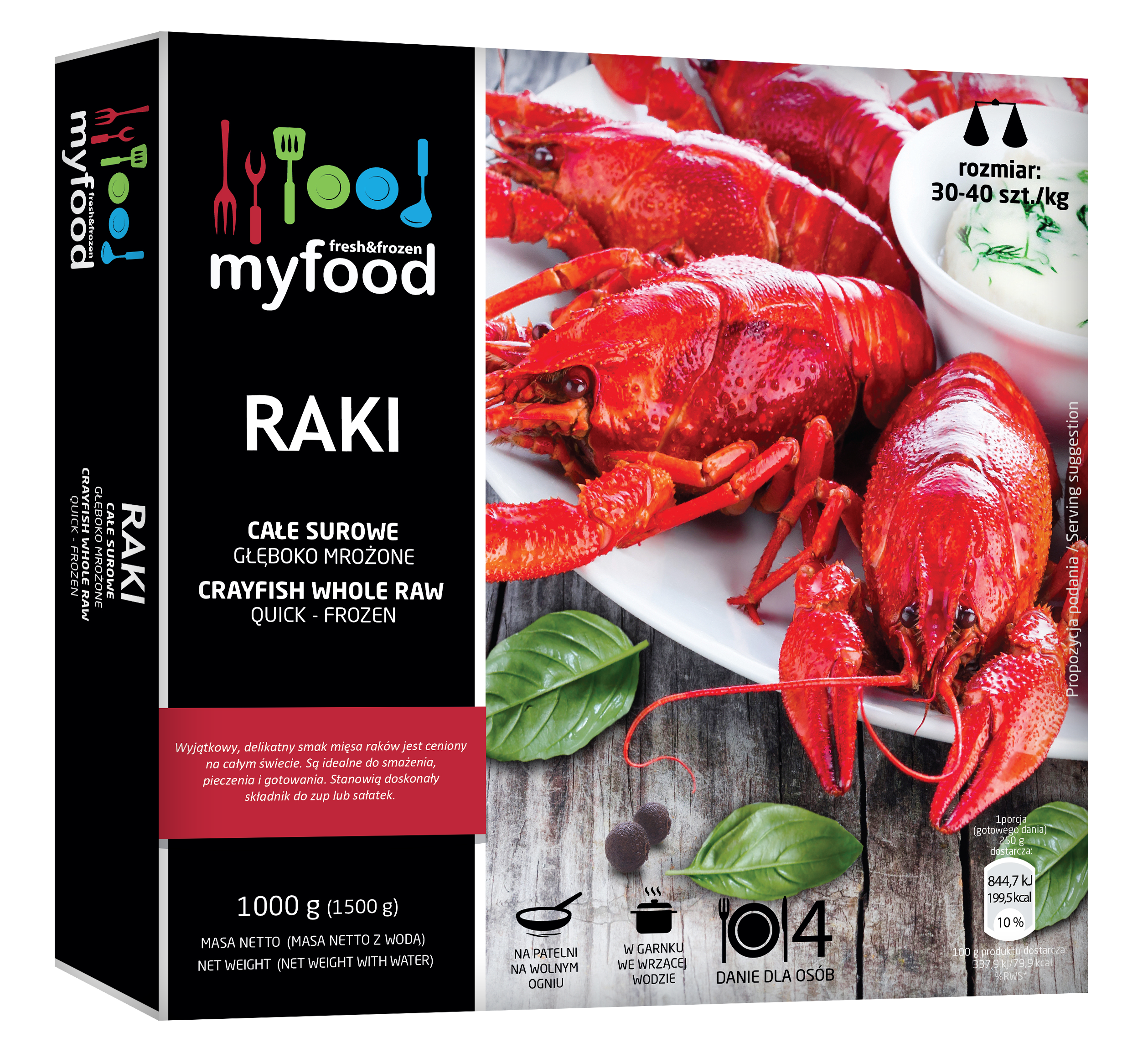 Myfood Raki Całe Surowe Rozmiar: 30-40 Szt./Kg, 1000 G/1500 G