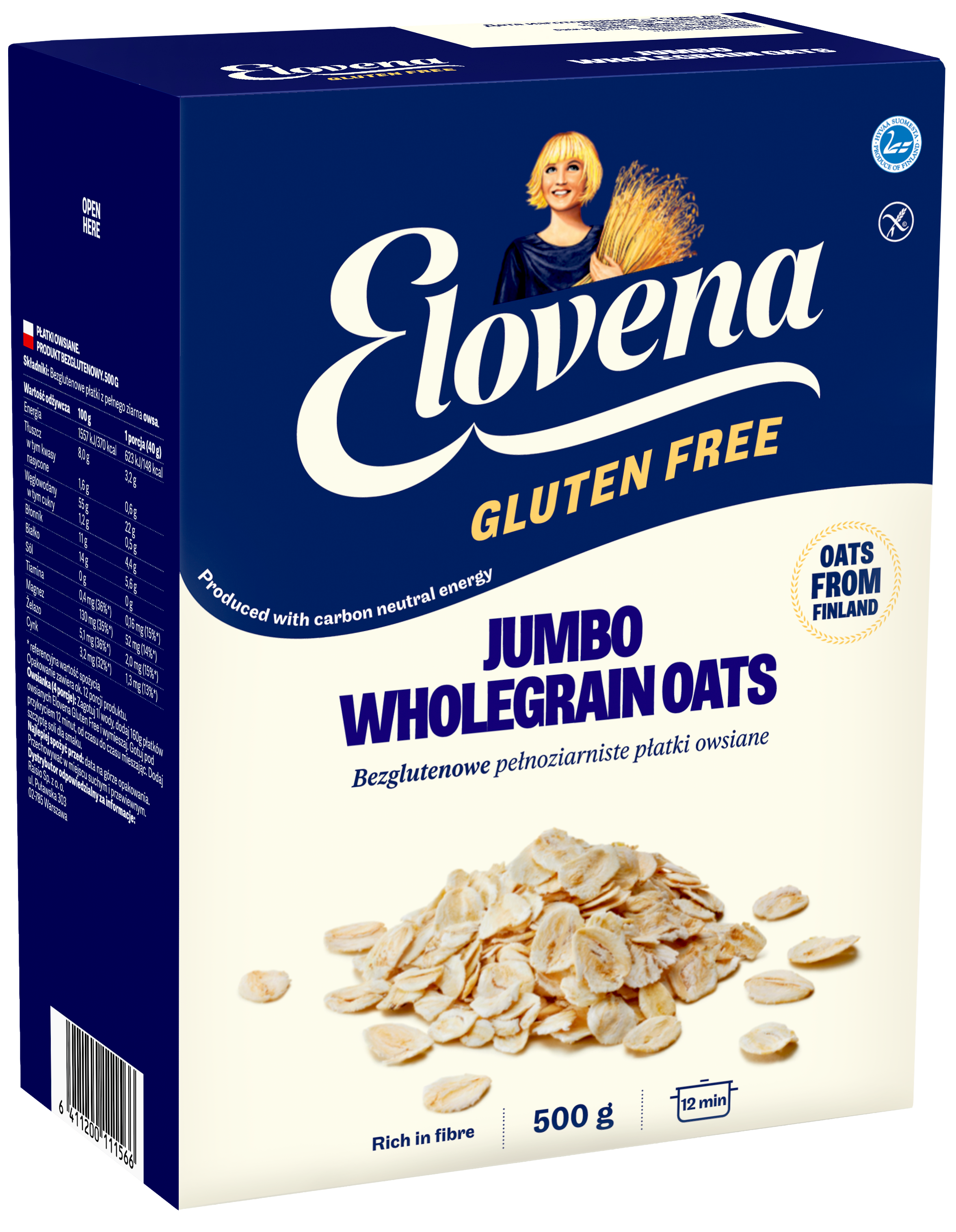 Elovena Gluten Free Płatki Owsiane Naturalne Jumbo 500 G. Produkt Bezglutenowy