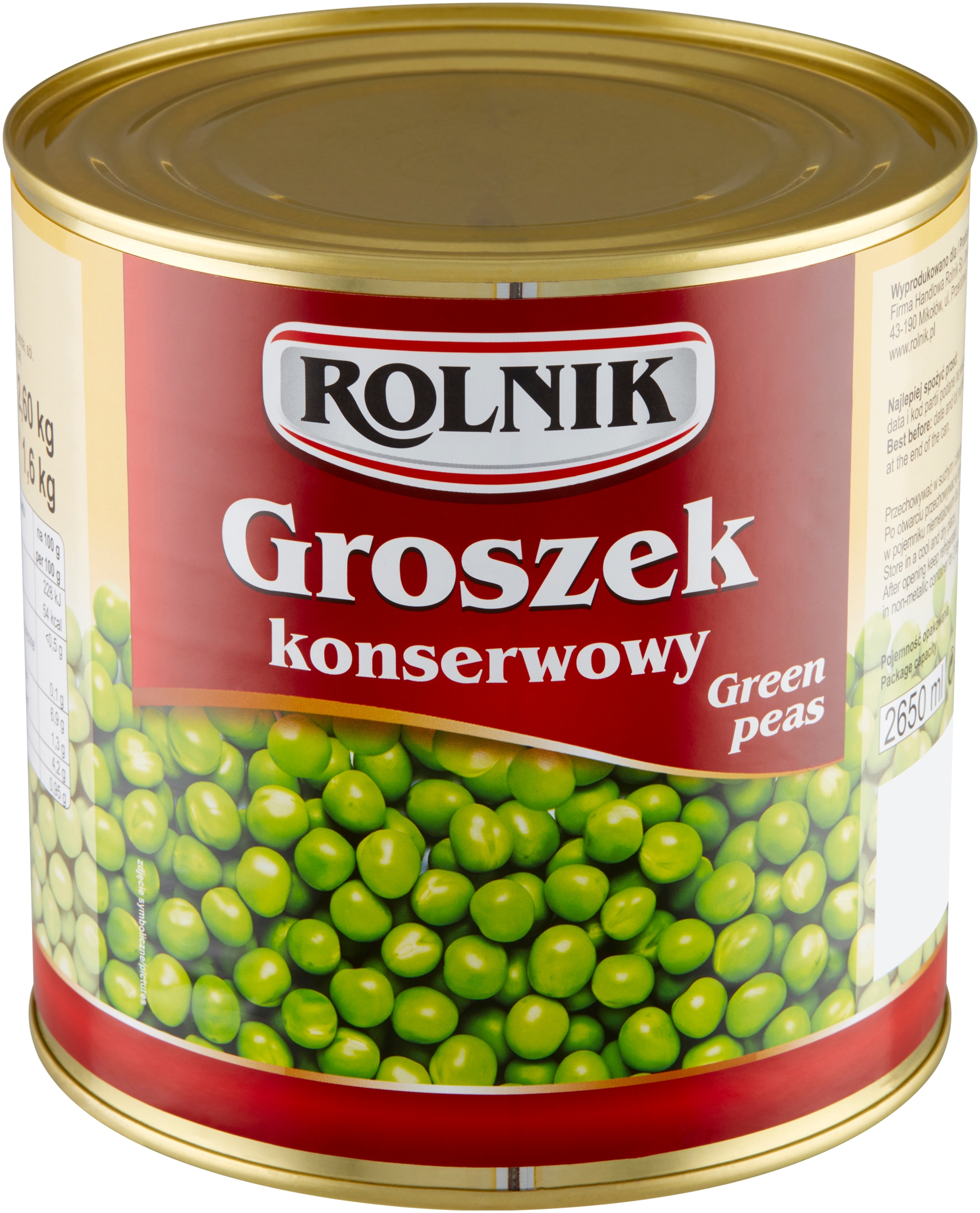 Groszek Konserwowy Rolnik 2,6 Kg