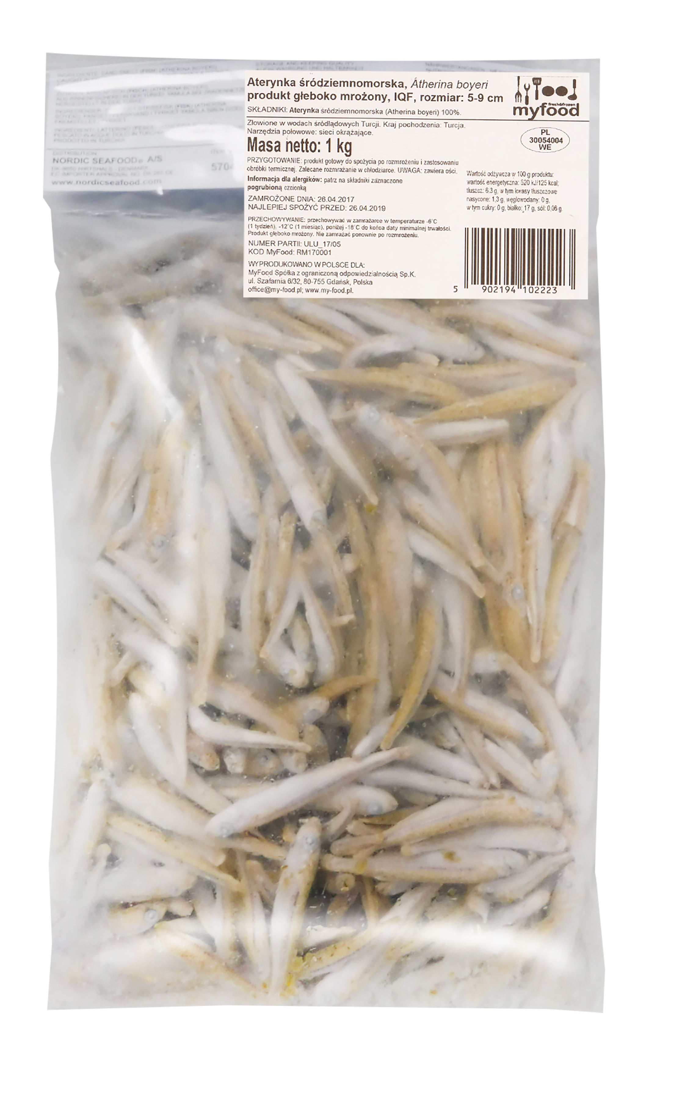 Myfood Aterynka Śródziemnomorska Cała, Surowa, Rozmiar: 5-9 Cm, Glazura: 0%, 1000 G