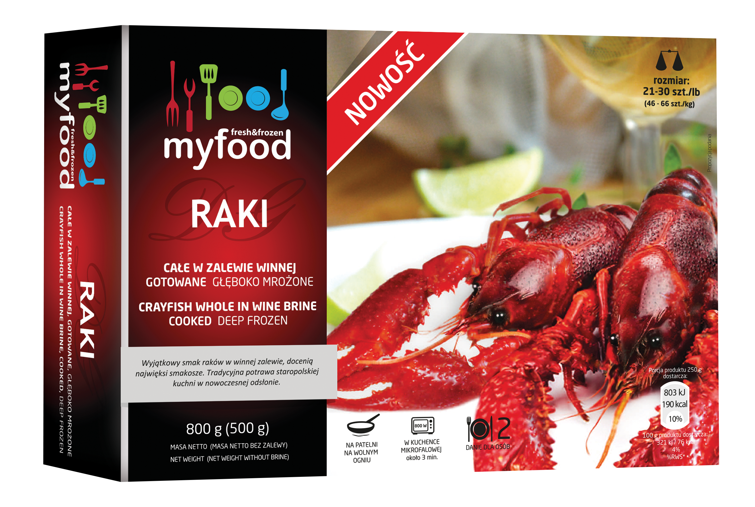 Myfood Raki Całe Gotowane, Rozmiar: 21-30 Szt./Lb (46-66 Szt./Kg), Zalewa: 300 G, 500 G/800 G