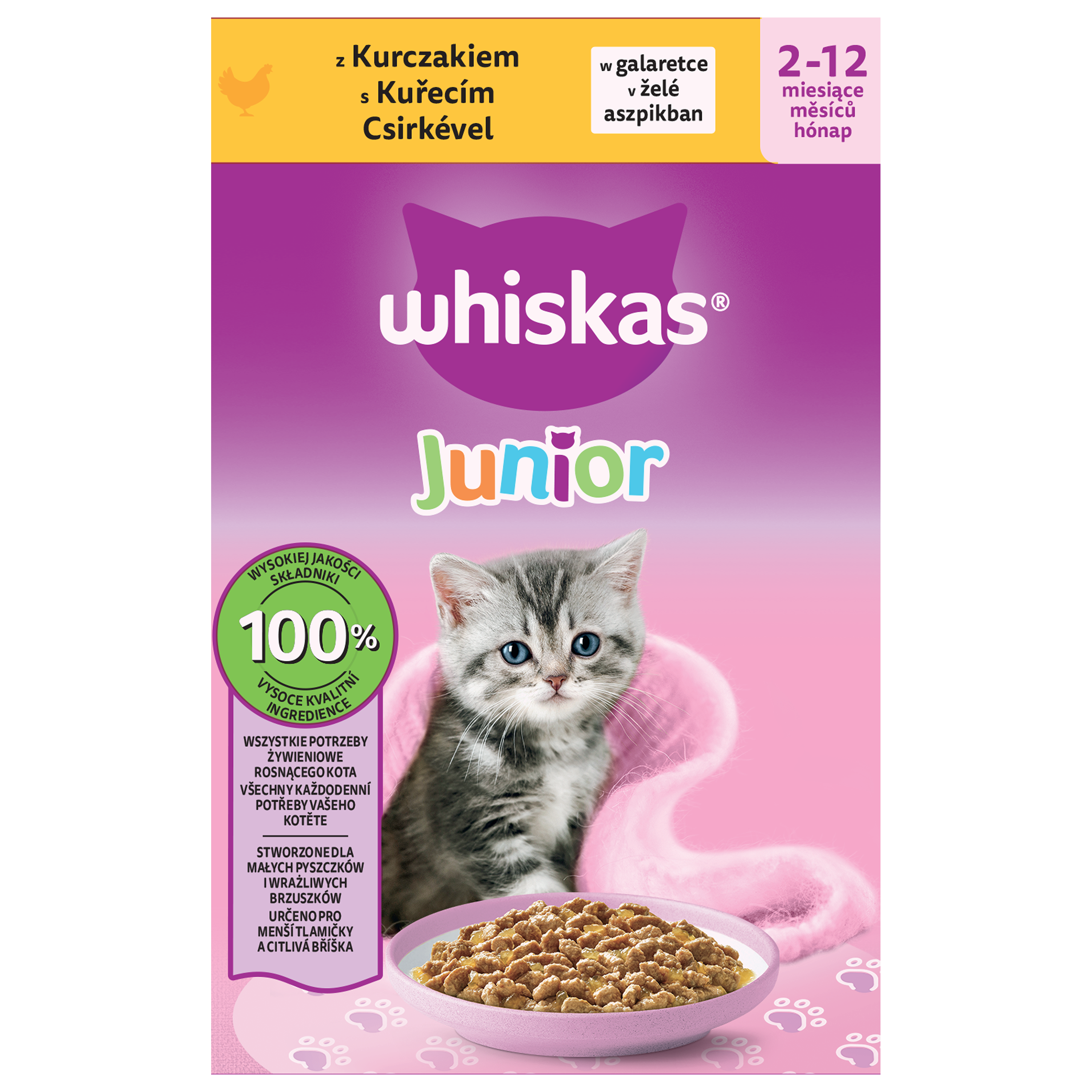 Whiskas Junior 2-12 Miesięcy Mokra Karma Z Kurczakiem 85 G