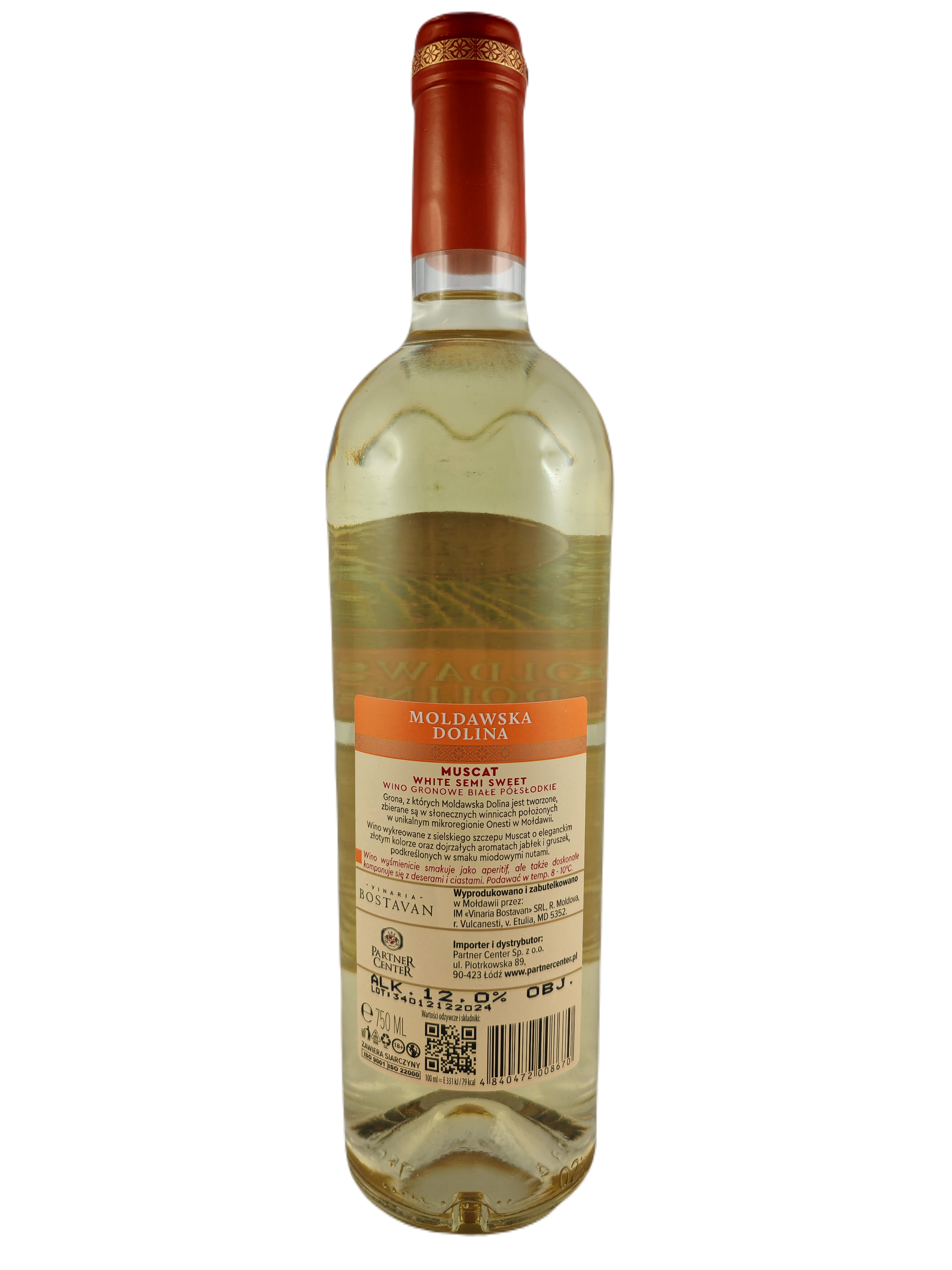 Mołdawska Dolina Muscat Wino Gronowe Białe Półsłodkie 0,75 L