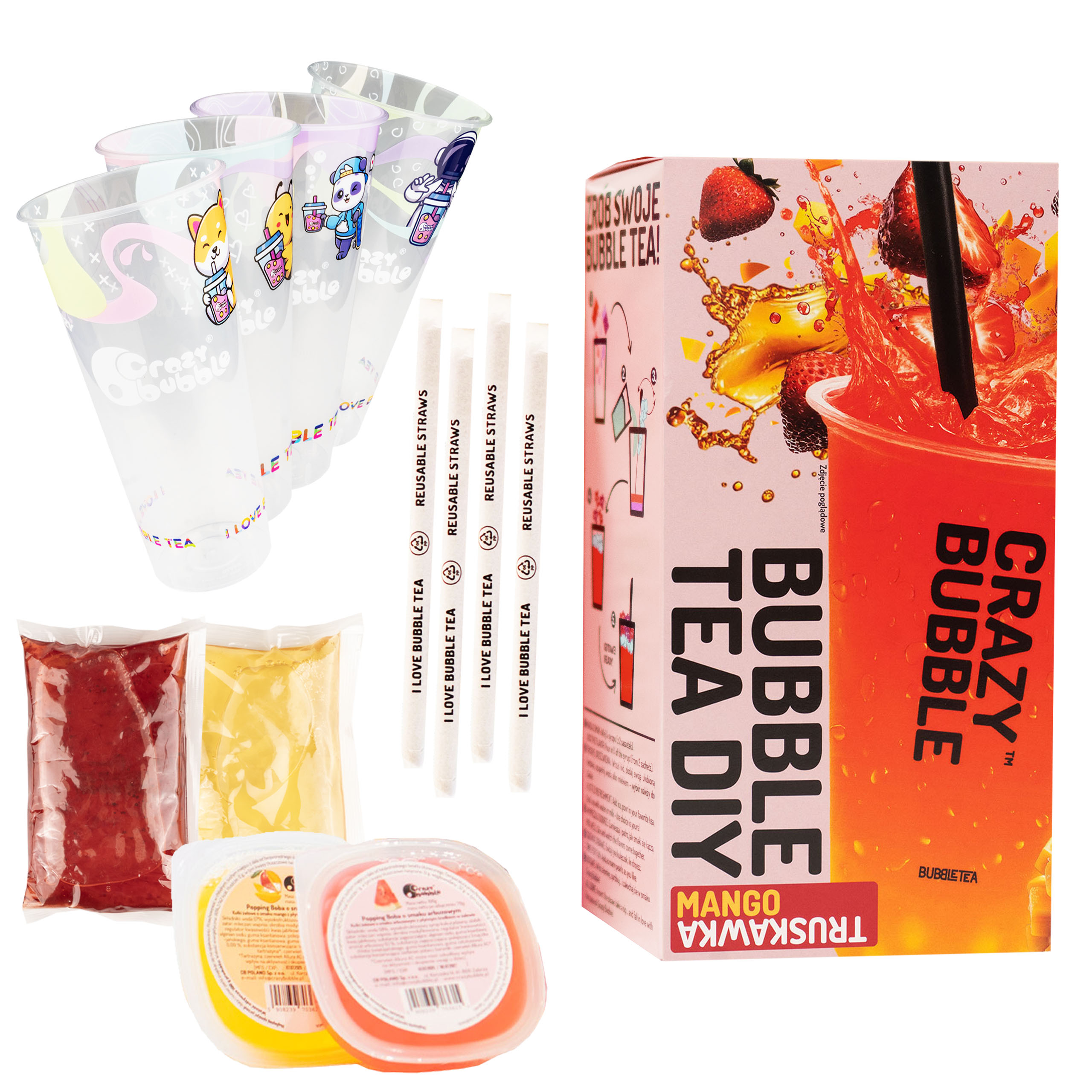 Crazy Bubble Zestaw Bubble Tea Diy – Mango - Truskawka 400 G