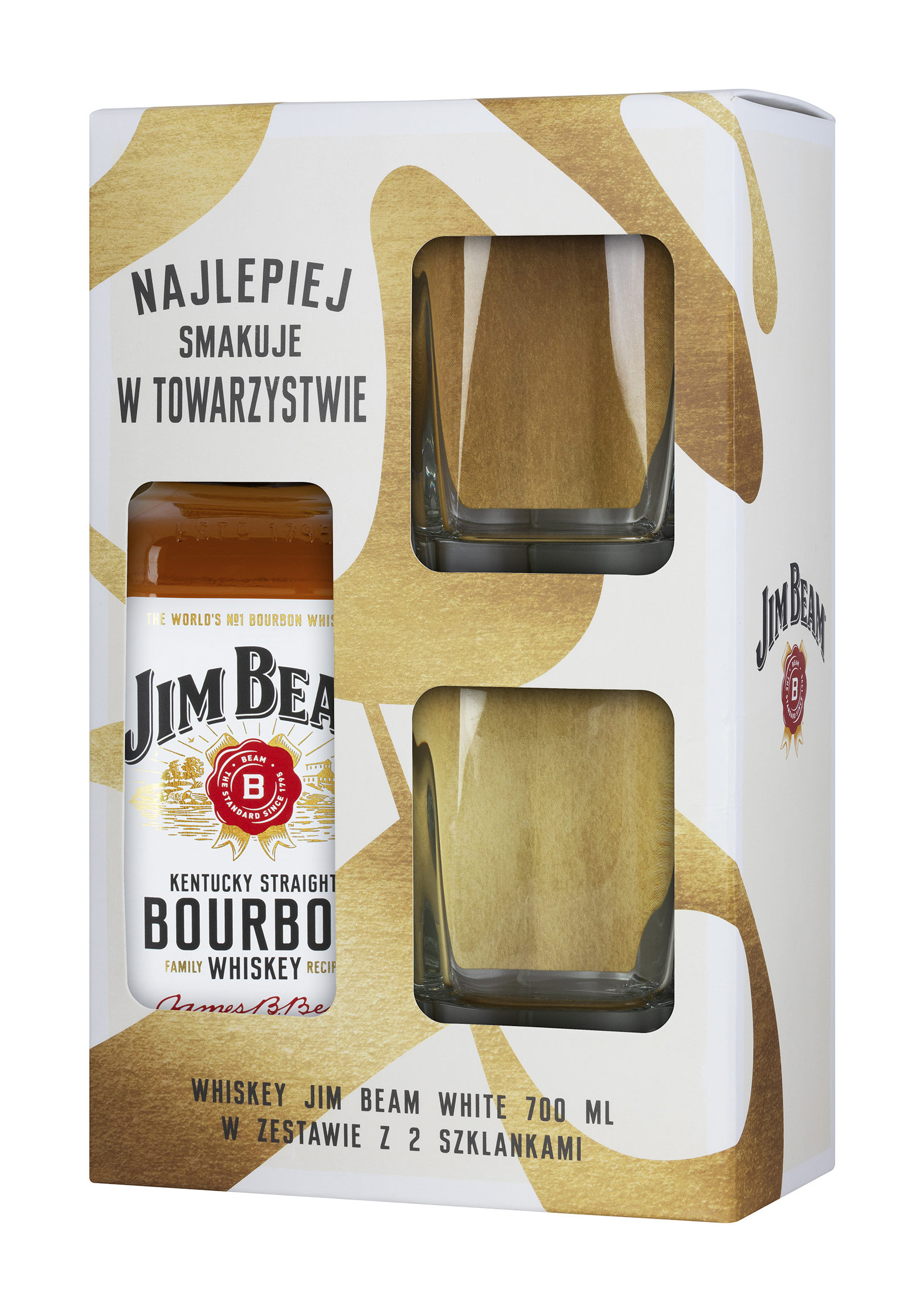 Jim Beam White 40% 700Ml W Kartoniku +2 Szklanki