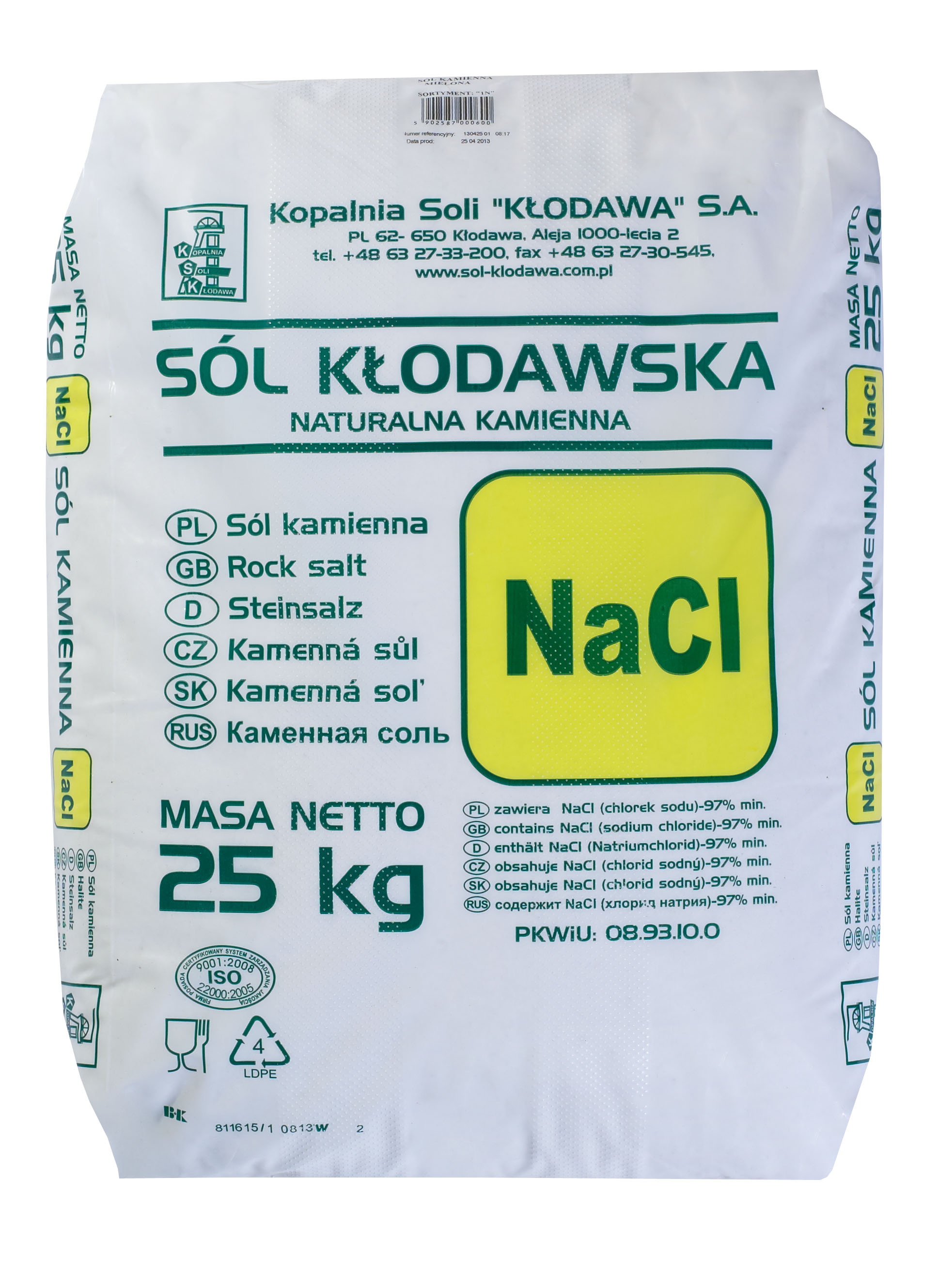 Kłodawska Sól Kamienna Mielona A 25 Kg Kopalnia Soli Kłodawa S.A.