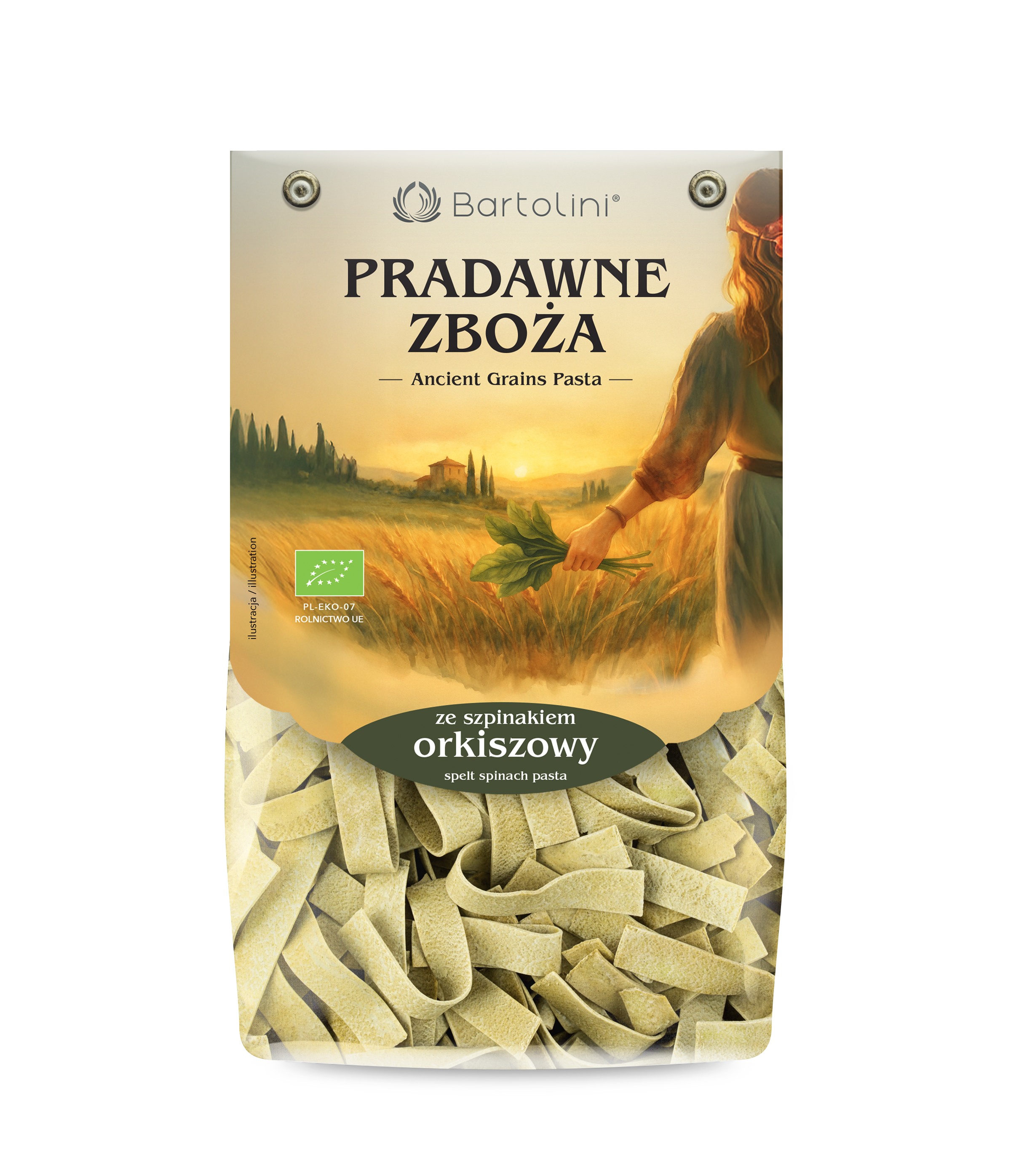 Makaron Bartolini Ekologiczny Orkiszowy Ze Szpinakiem 250G Wstążka (Pappardelle)