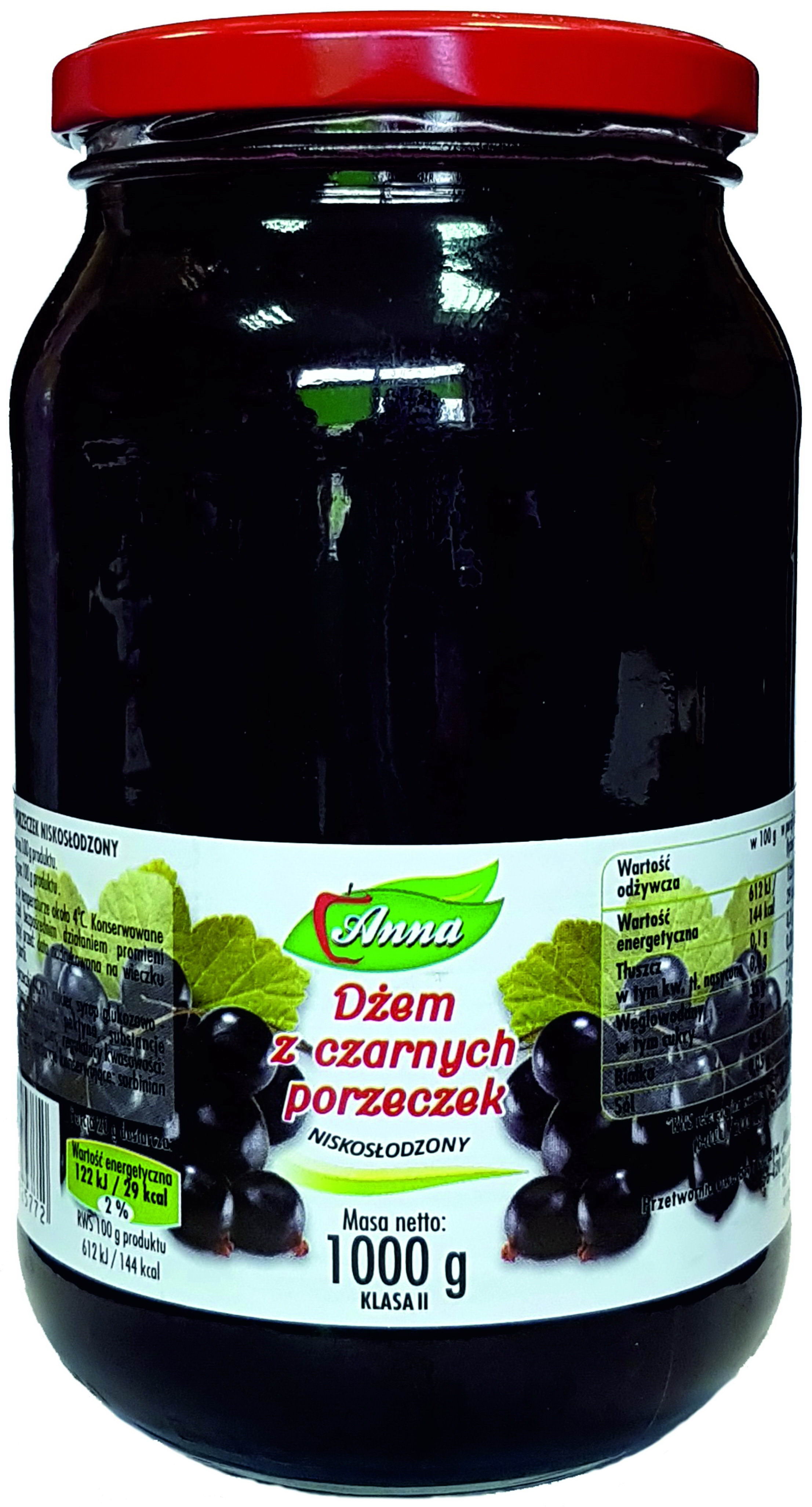Dżem Z Czarnych Porzeczek O Obniżonej Zawartości Cukrów 1000G, Anna