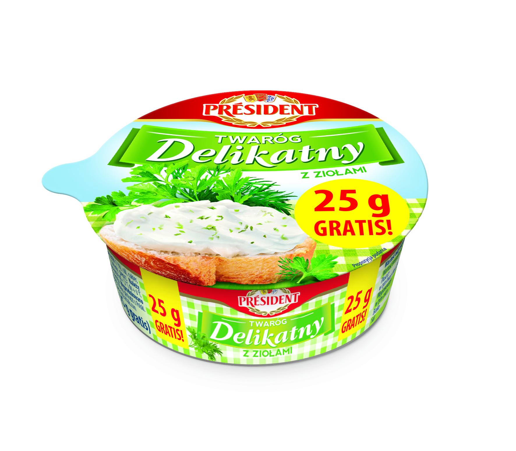 President Delikatny Twaróg Z Ziołami 150G+25G