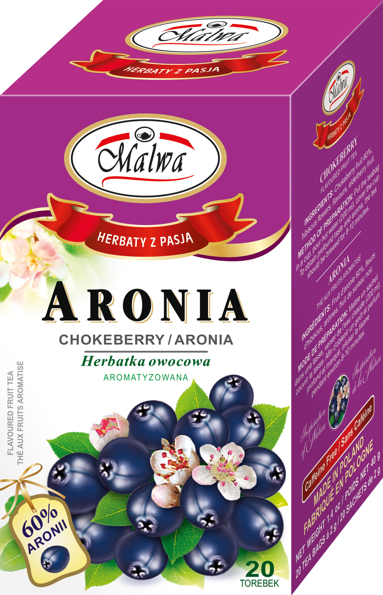 Malwa Herbata Owocowa Aromatyzowana Aronia 20X2G