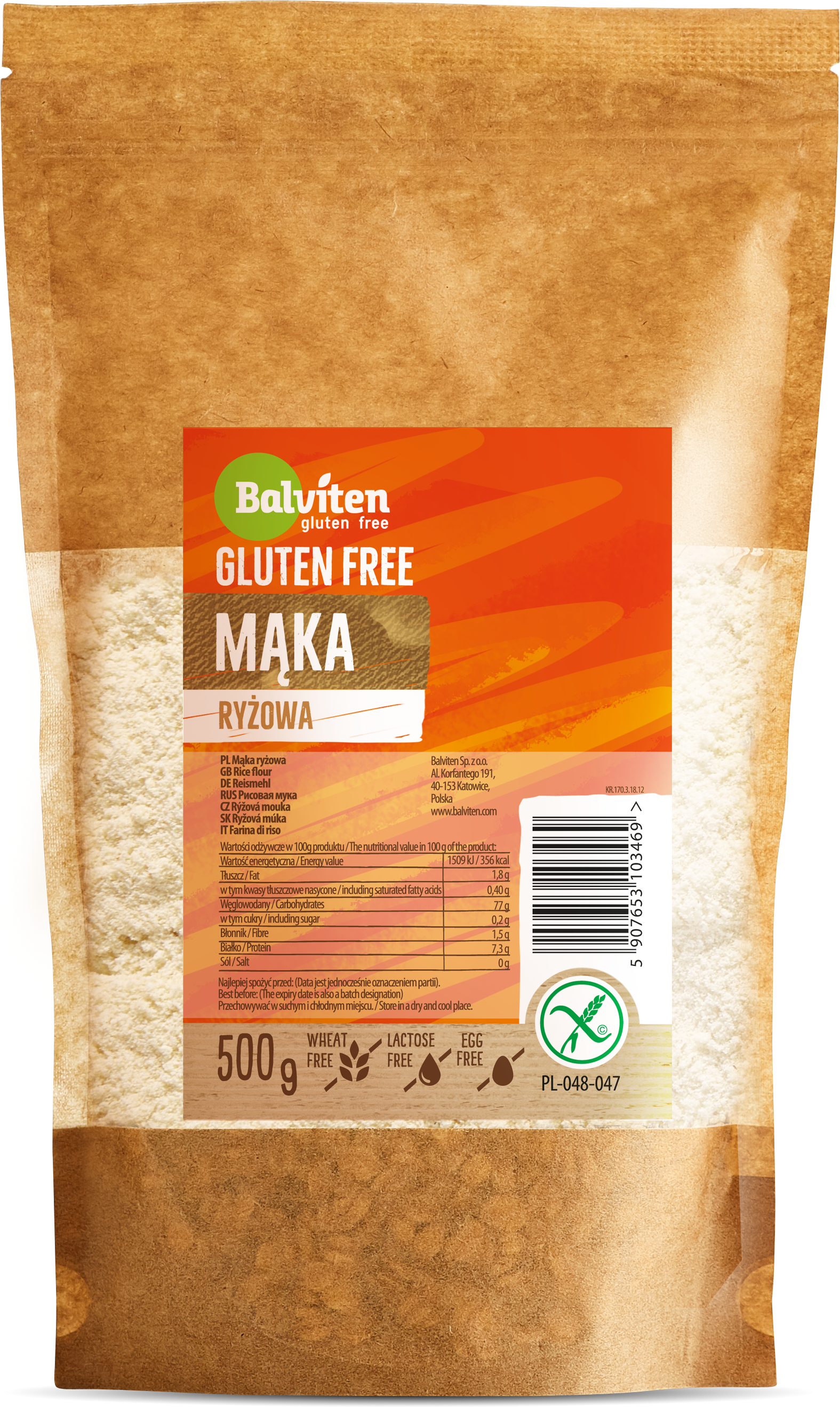 Balviten Mąka Ryżowa 500G. Produkt Bezglutenowy