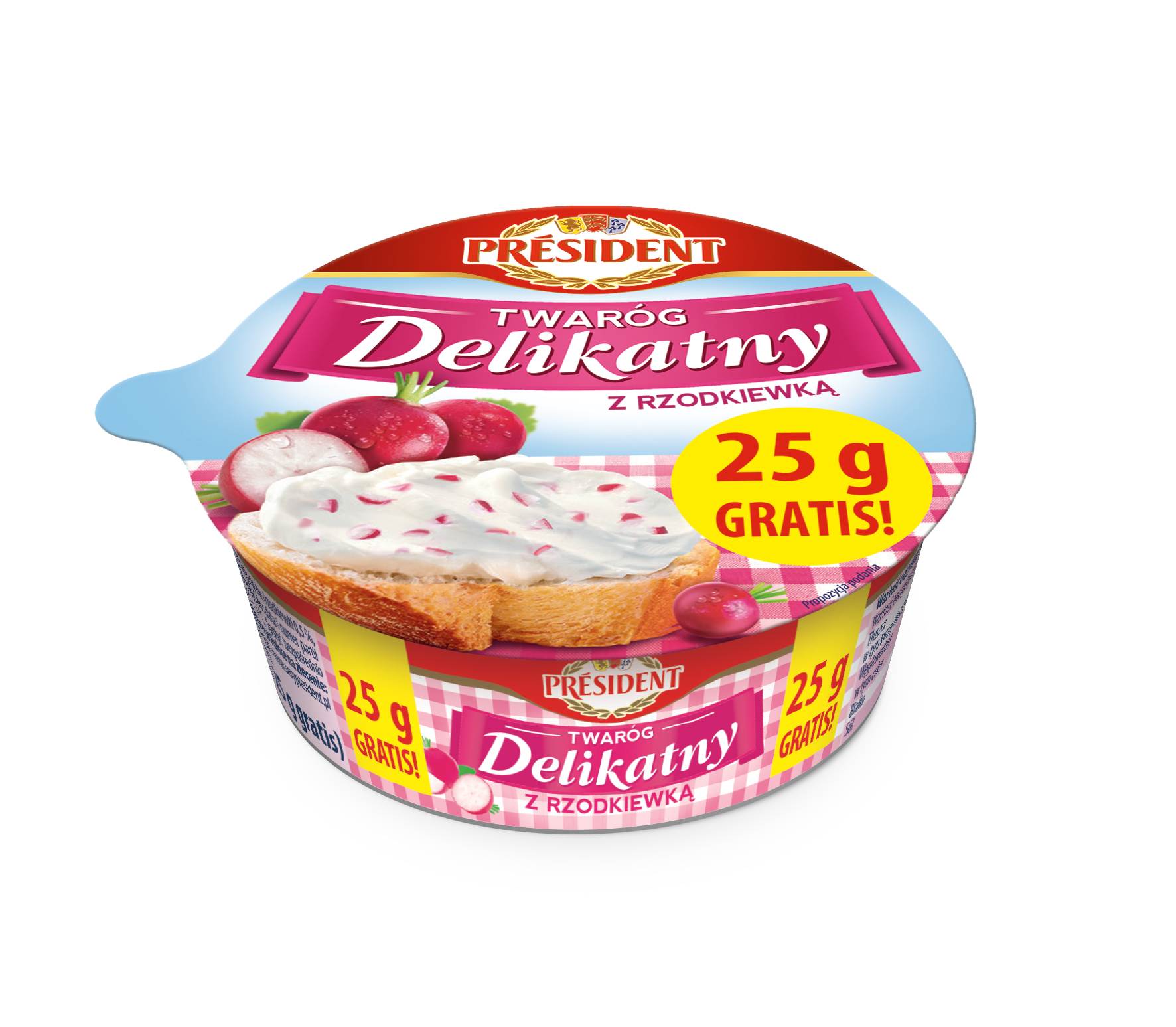 President Twaróg Delikatny Z Rzodkiewką 150G+25G