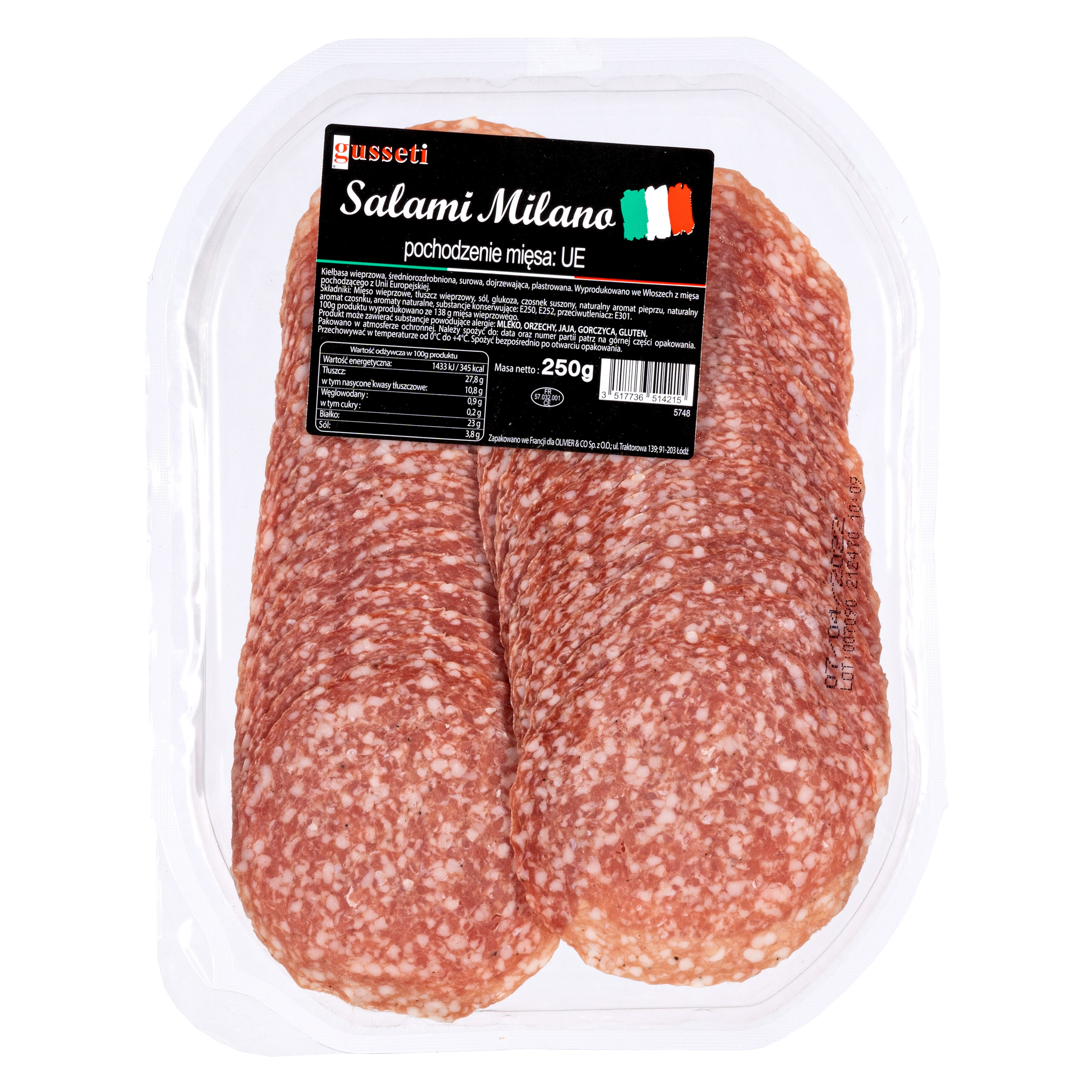 Salami Milano Plastry 250G Gusseti