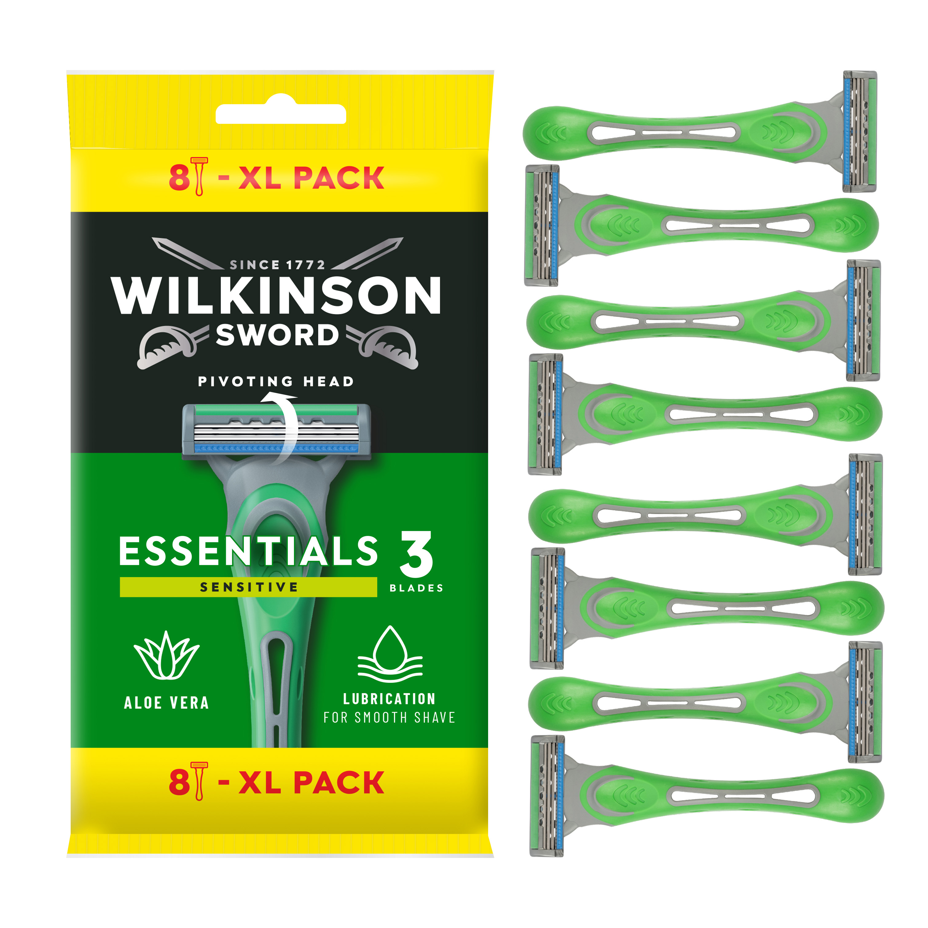 Wilkinson Sword Essentials 3 Sensitive Jednorazowe Maszynki Do Golenia Dla Mężczyzn, 8 Szt.