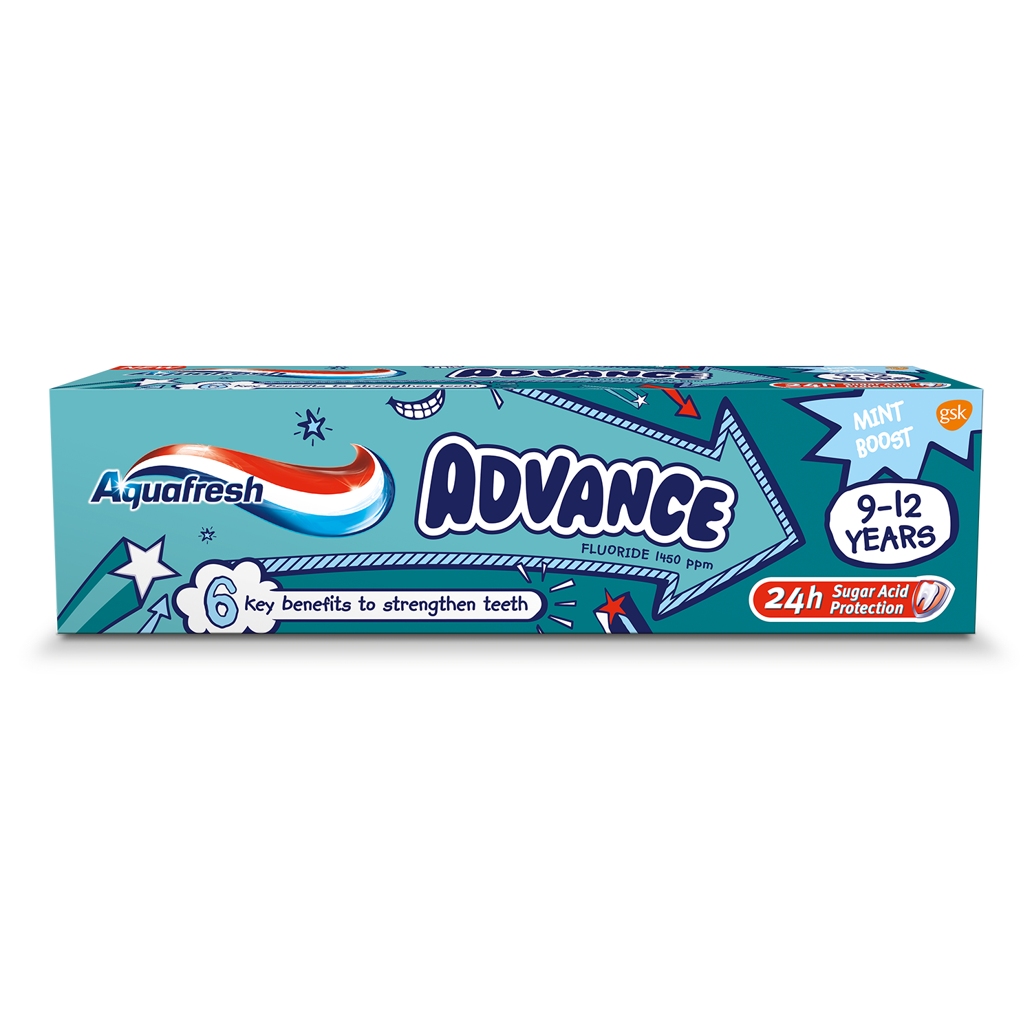 Aquafresh Advance Pasta Do Zębów Stałych Dla Dzieci 9-12 Lat Z Fluorem 75 Ml