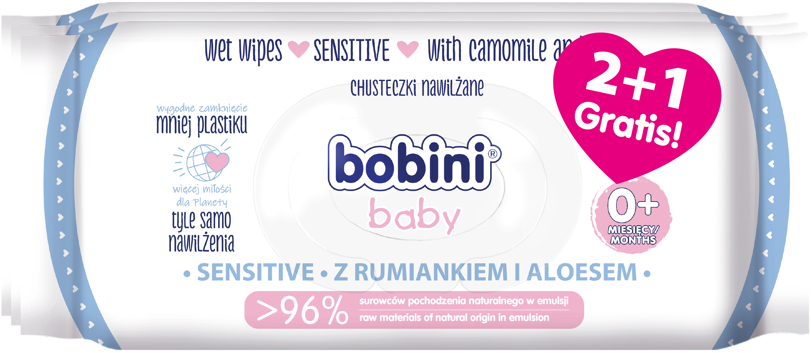 Bobini Baby Chusteczki Nawilżane Dla Niemowląt I Dzieci Sensitive 60Szt. 2+1 Gratis