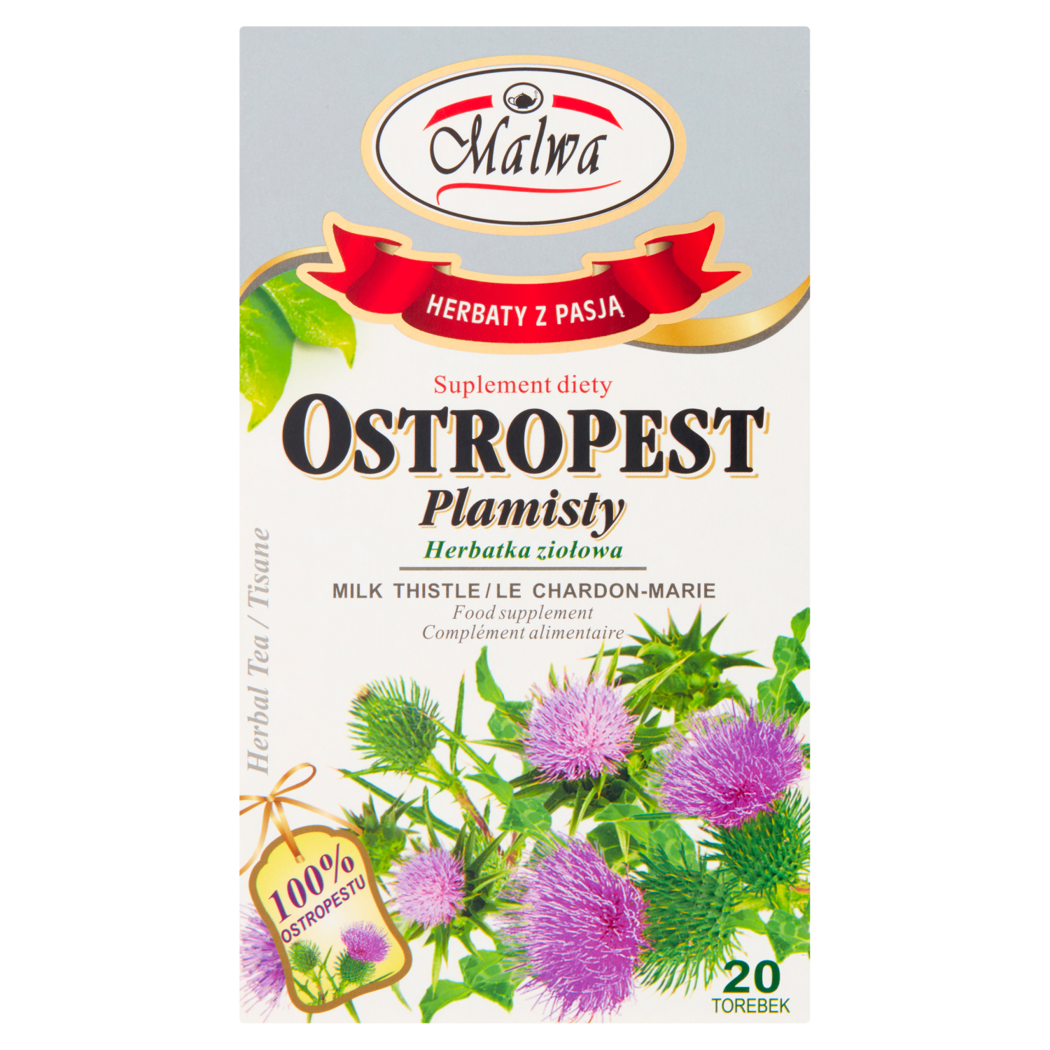 Malwa Ostropest Plamisty Suplement Diety Herbatka Ziołowa 20 Torebek 40 G (20X2 G)