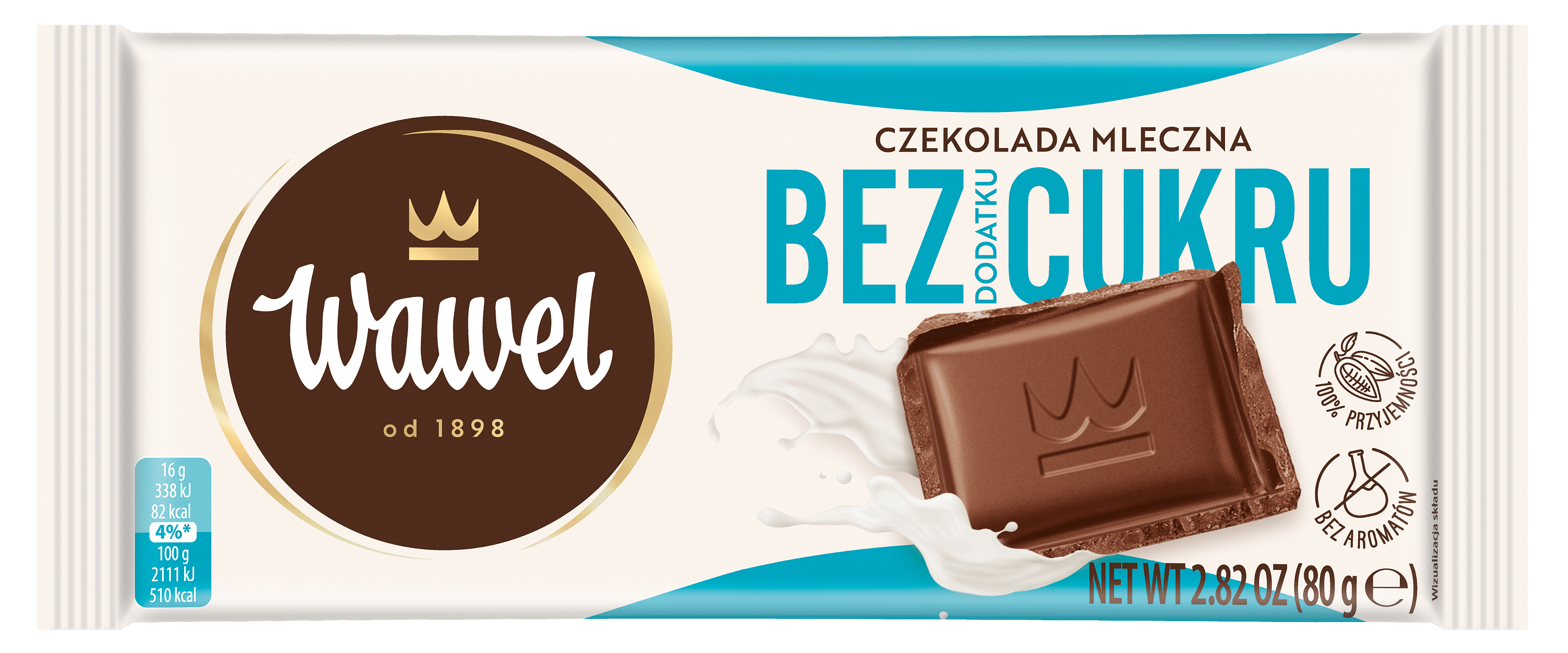 Wawel Czekolada Mleczna Bez Dodatku Cukru 80G