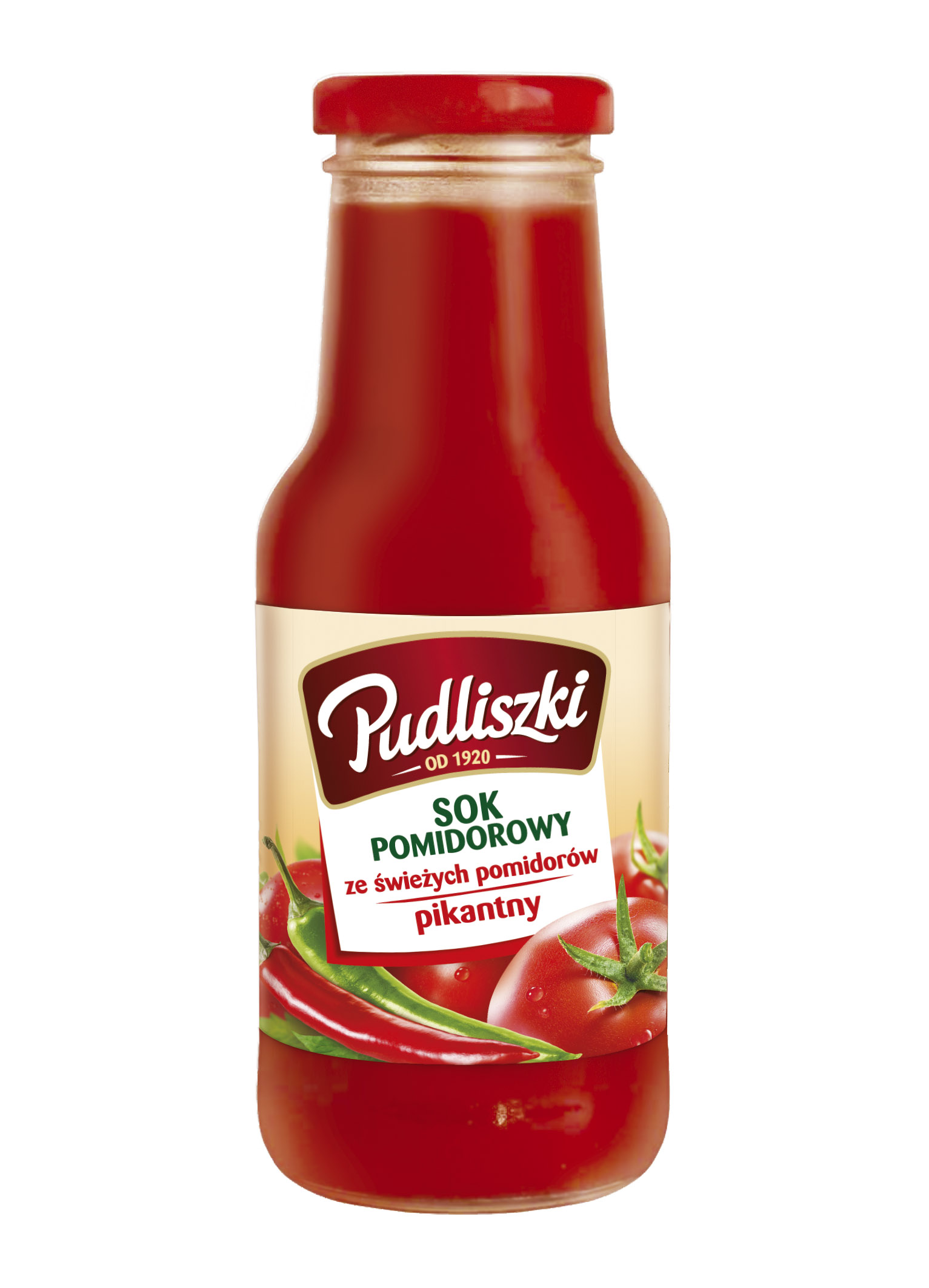 Pudliszki Sok Pomidorowy Ze Świeżych Pomidorów, Pikantny 290Ml. Produkt Pasteryzowany