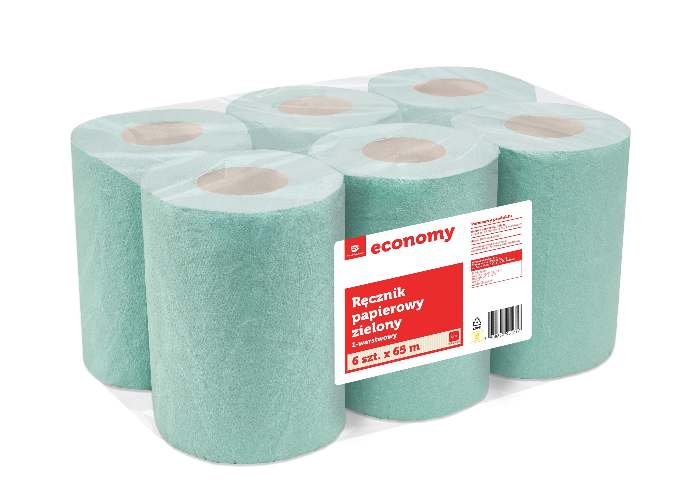 Tge Ręcznik Papierowy Zielony 1-Warstwowy 6X65 Metrów