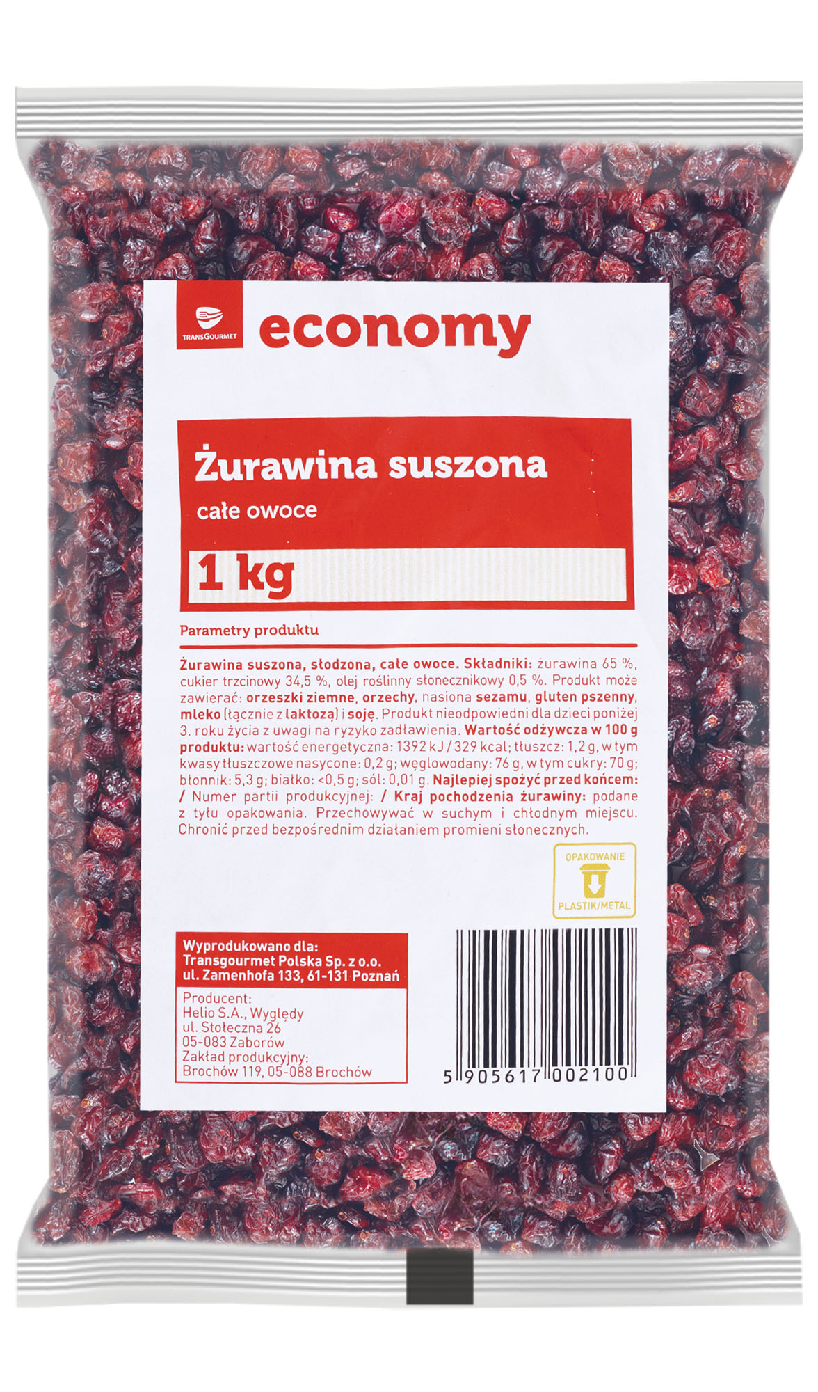 Tge Żurawina Suszona, Całe Owoce 1 Kg